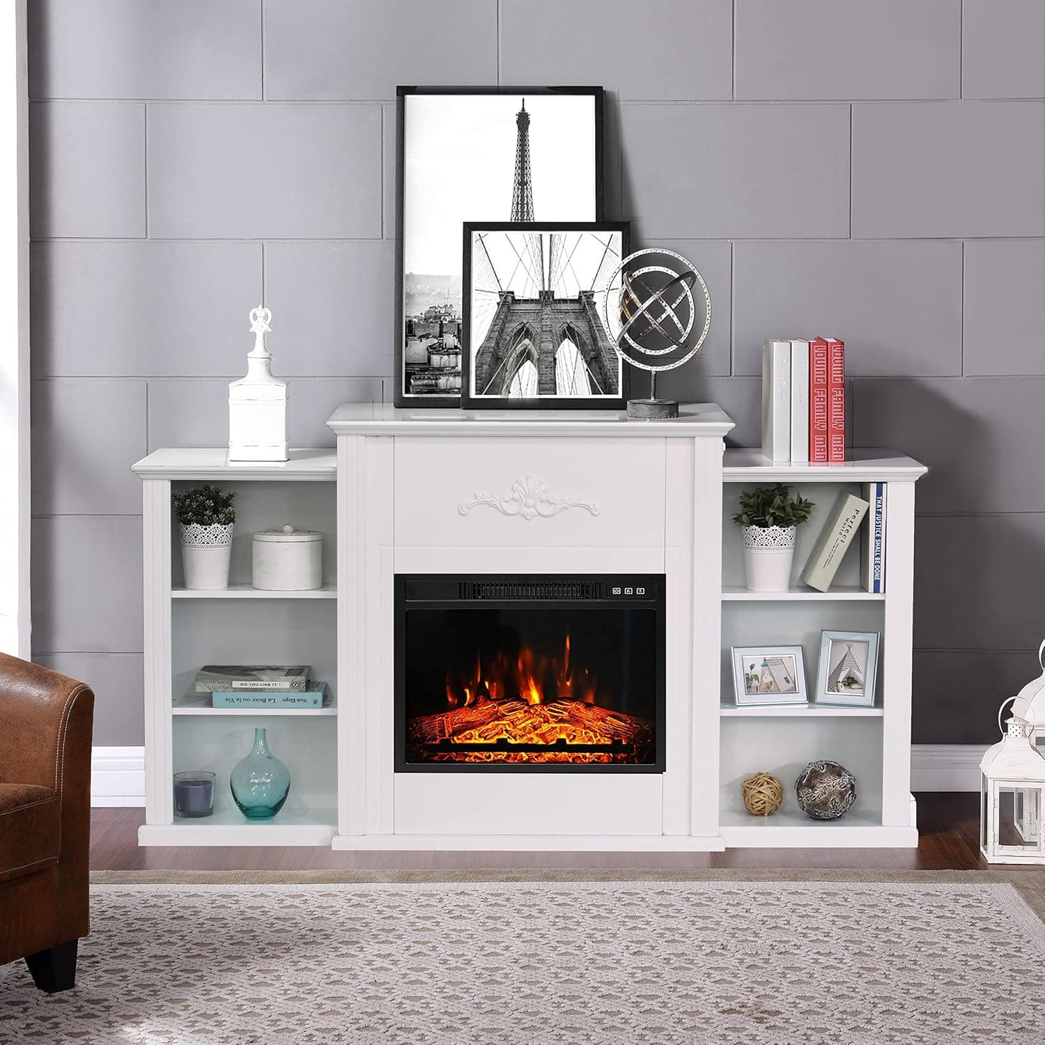 70 Inches Home Mantel Fireplace, Modern Media Fireplace Cabinet, Mantel Console Table with Storage Shelves for 23 Inch Electric Fireplace