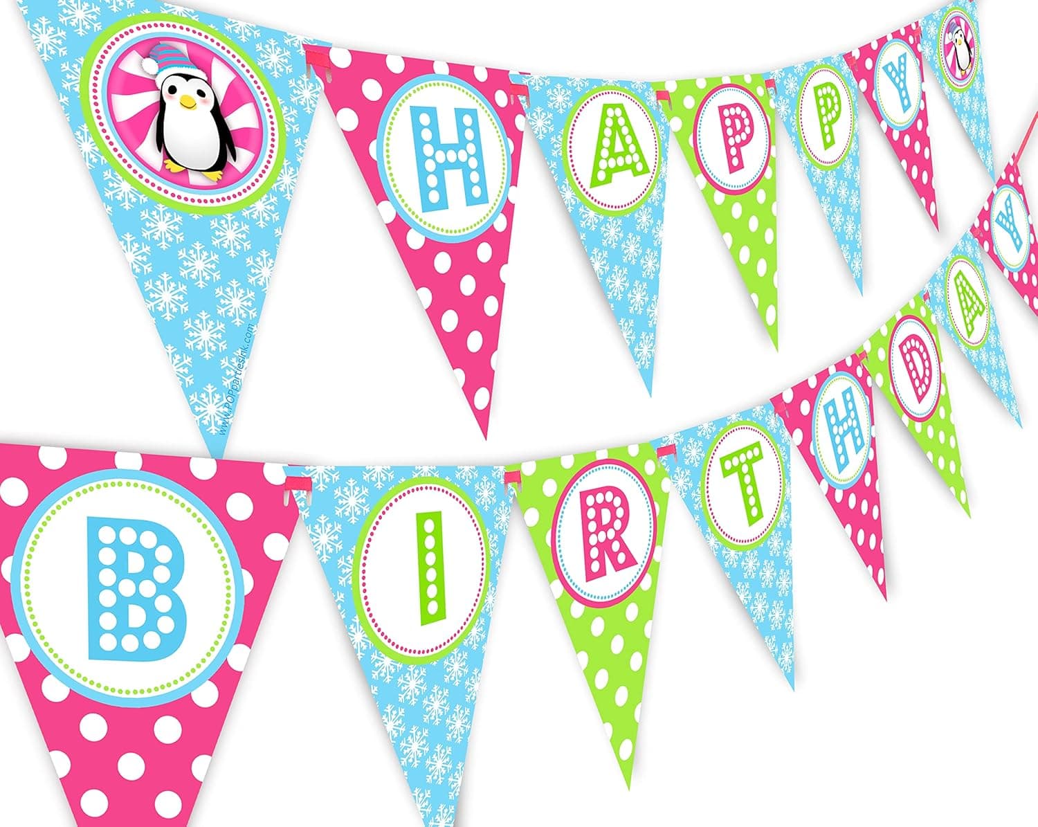 Penguin Party Pink Happy Birthday Banner Pennant