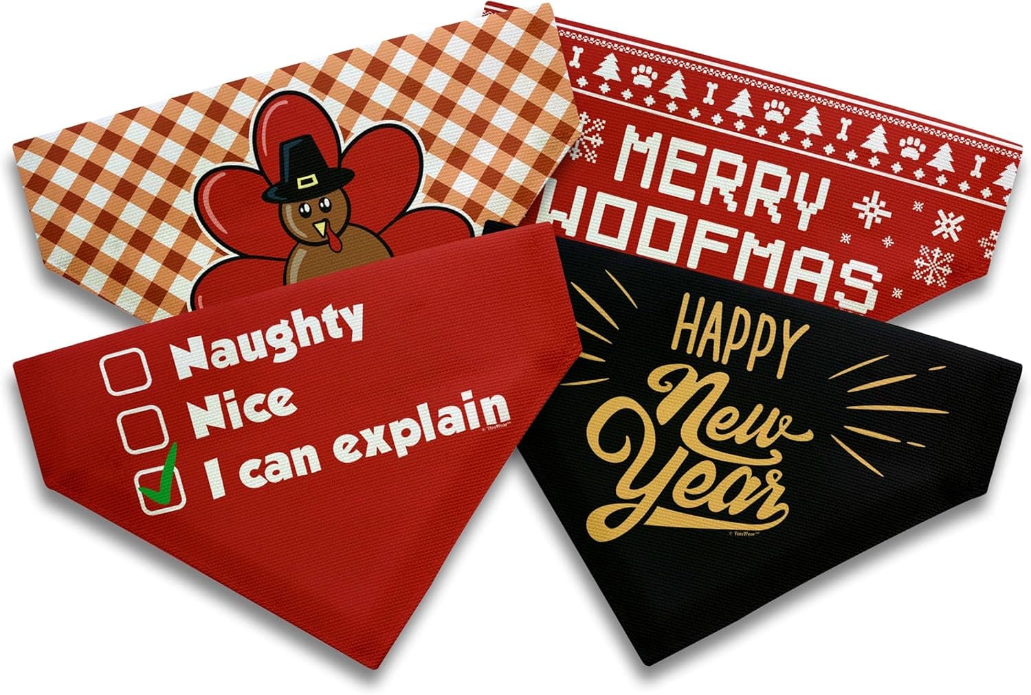 Dog with Thanksgiving New Years Big Dog Bandanas 4-Pack Scarves for Dogs Bibs