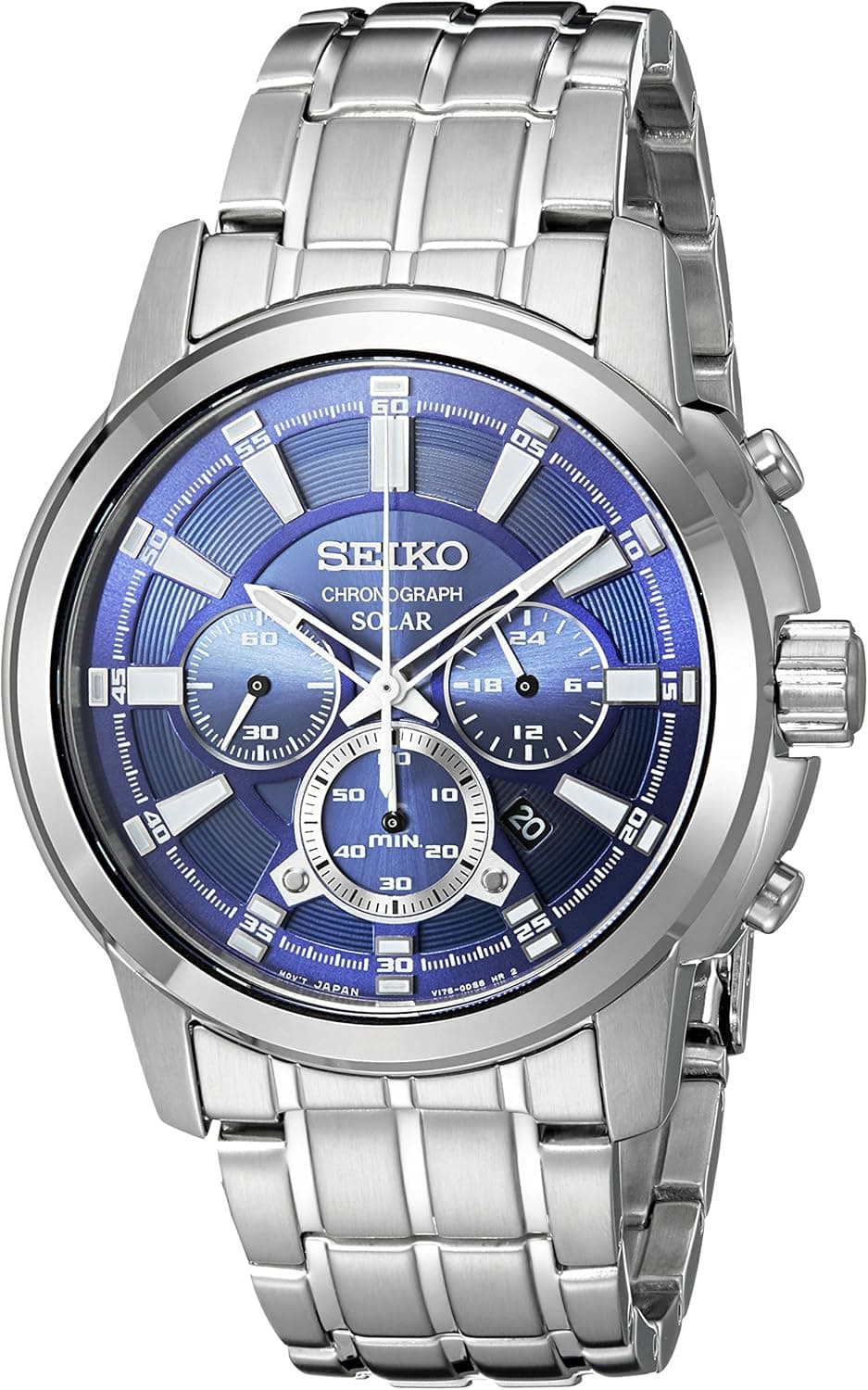 Seiko Men's SSC387 Solar Chrono Analog Display Japanese Quartz Silver Watch