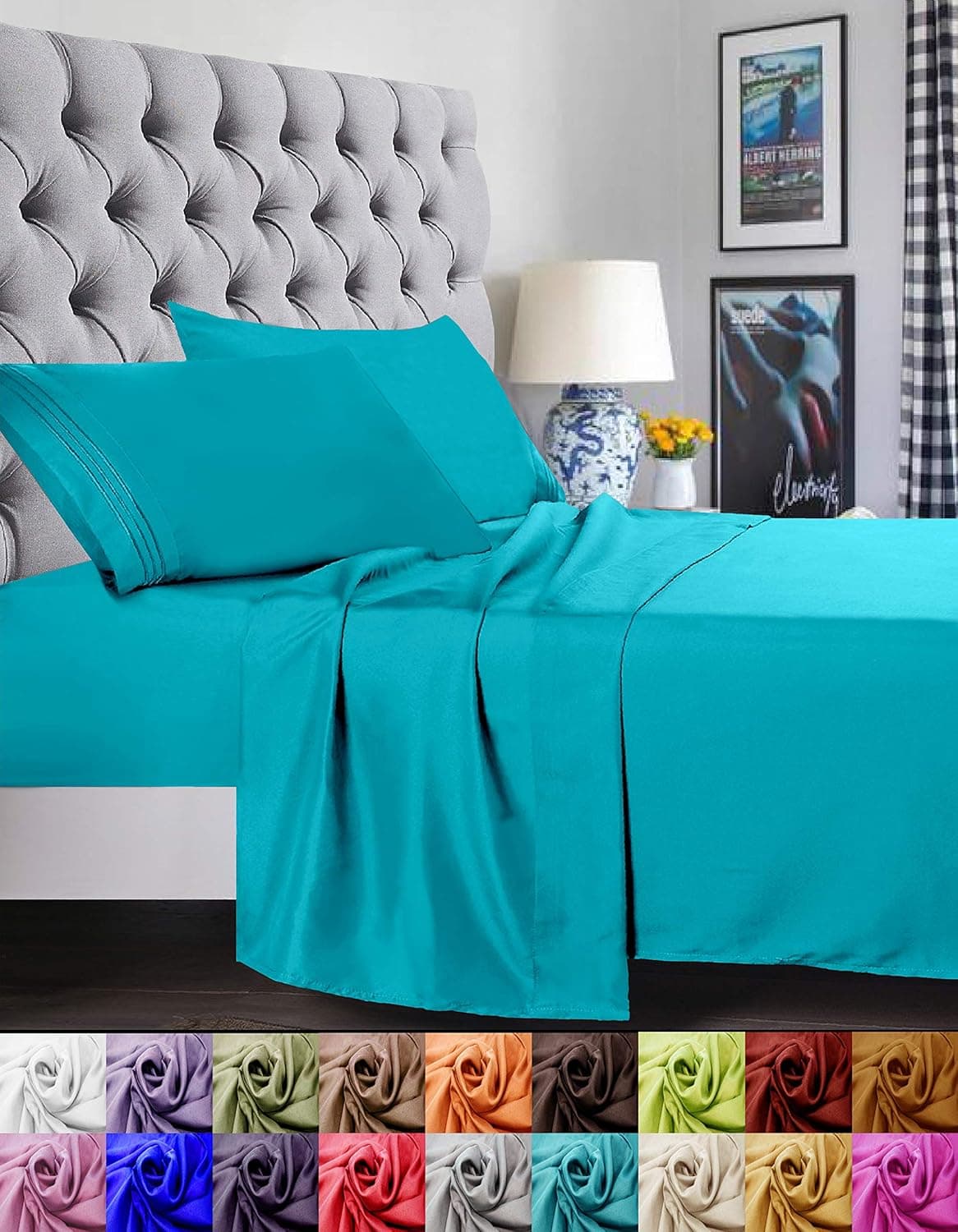 Elegant Comfort ® 1500 Thread Count Egyptian Quality Super Soft WRINKLE FREE & WRINKLE RESISTANT 3 pc Sheet Set, Deep Pocket Up to 18" - All Size and Colors, Twin/Twin XL Turqouise