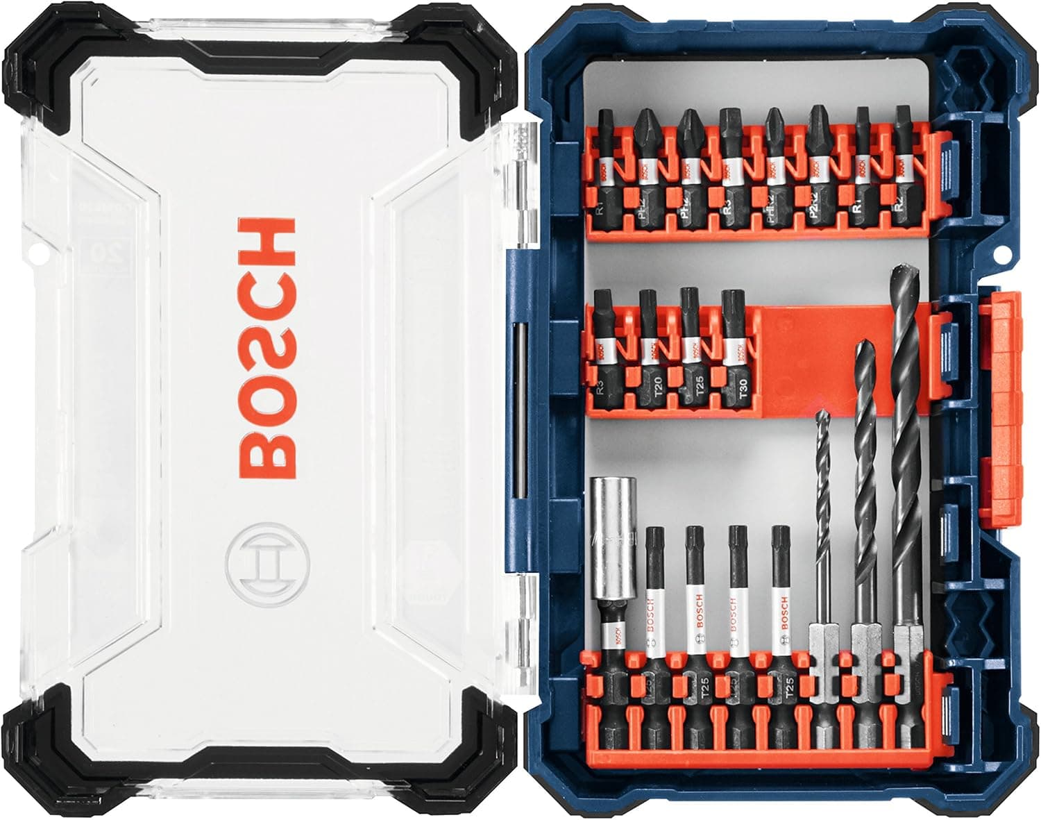 Bosch 20 Piece Impact Tough Drill Driver Custom Case System Set DDMS20, Blue, Orange