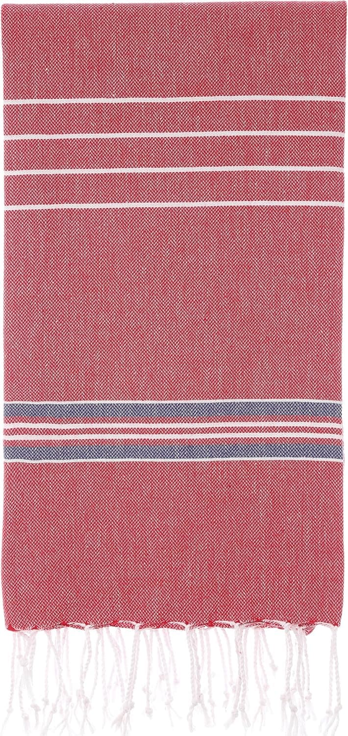 Cacala Turkish Beach Towels Quick Dry Prewashed for Soft Feel Extra Large Blanket Peshtemal for Bathroom, Travel, Pool, Swim, Yoga, Face, Hair and Gym Paradise, 37 in x 70 in, Red/Dark Blue