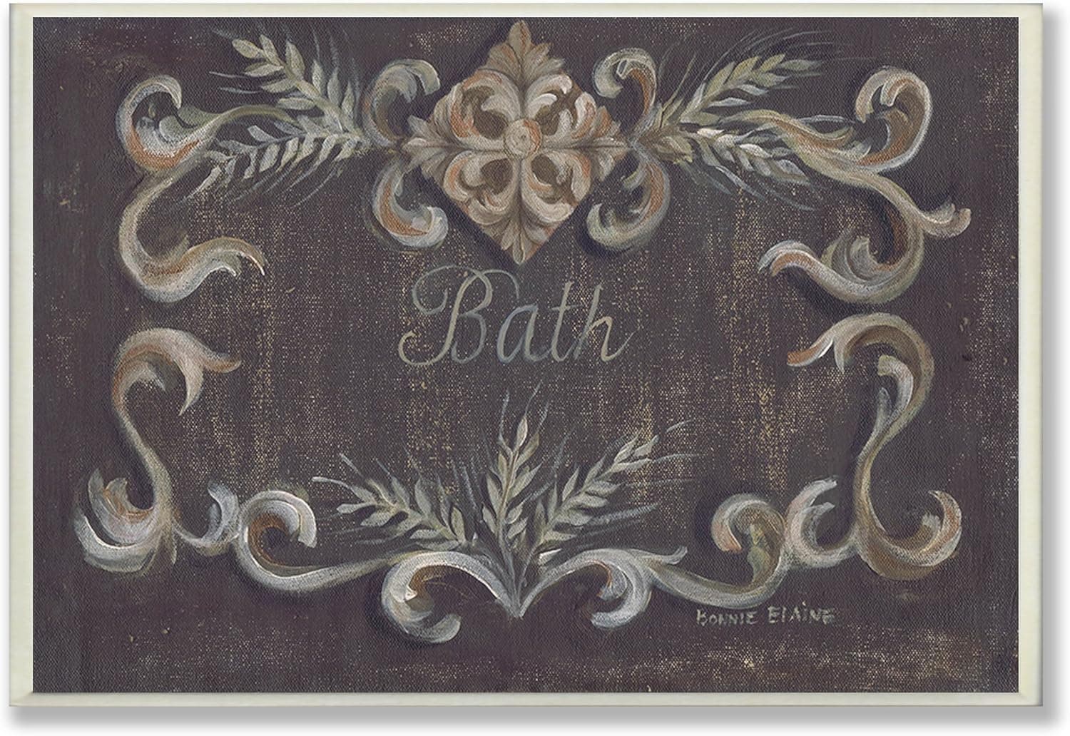 The Stupell Home Decor Collection Bath Brown and Tan Scroll Bathroom Wall Plaque