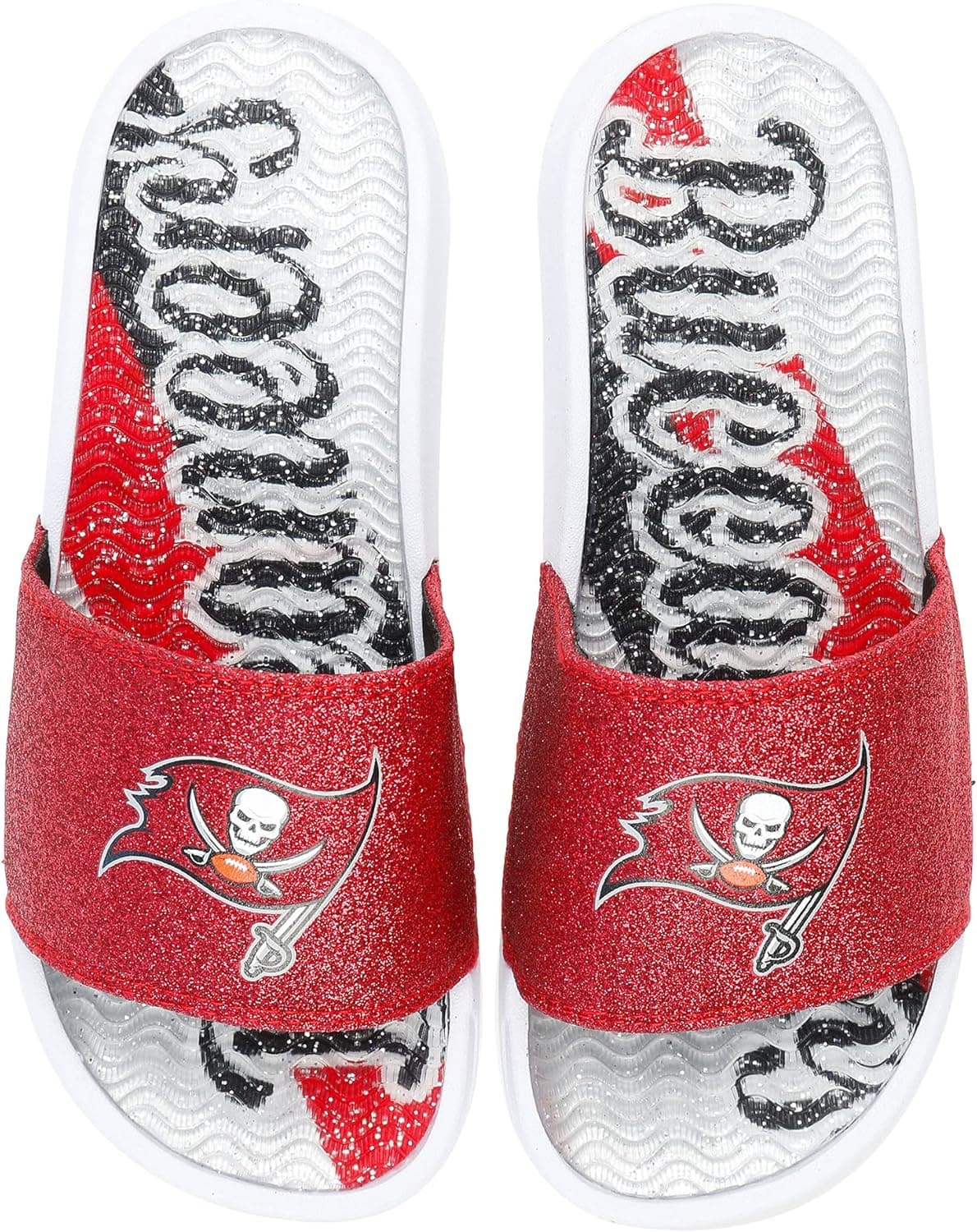 FOCO Womens NFL Team Big Logo Shimmer Slide Flip Flop Sandals