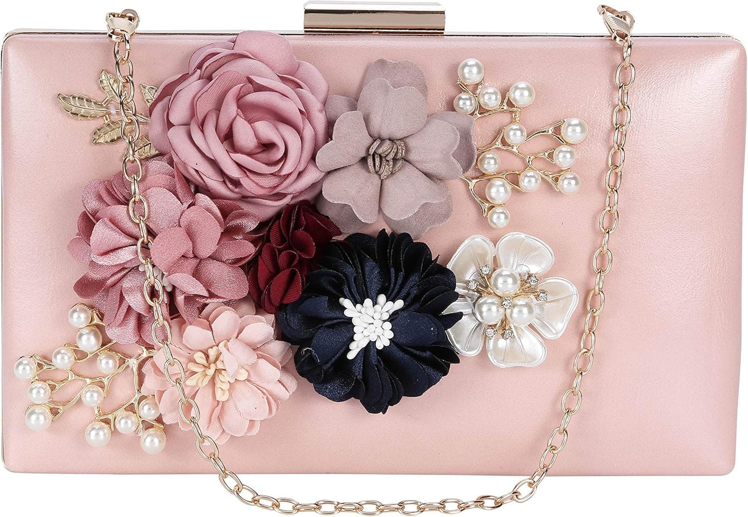Tanpell Womens Flower Clutches Pearl Beaded Evening Bags Handbags Wedding Clutch Purse