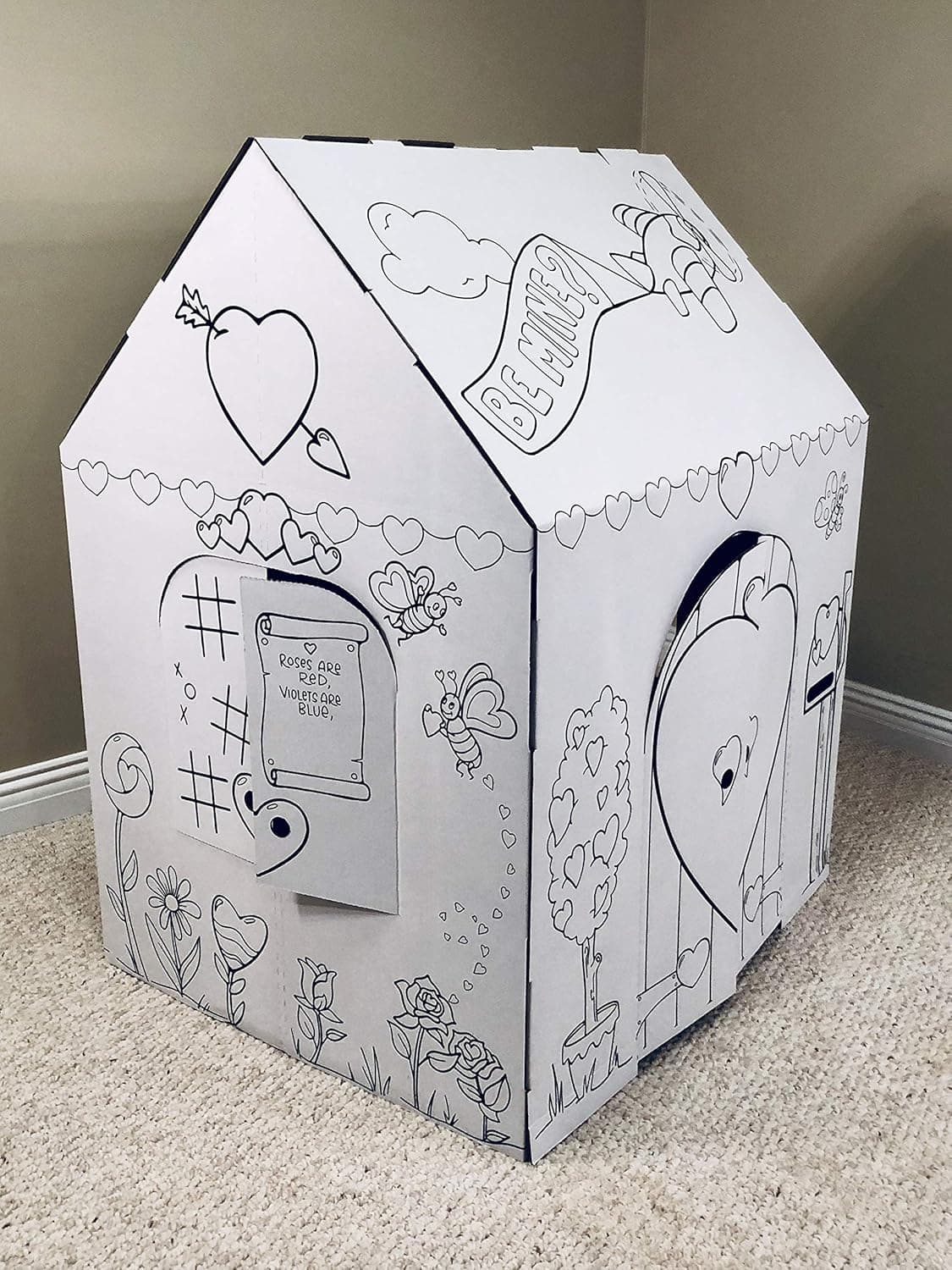 Easy Playhouse Valentine Cottage-Kids Art and Craft for Indoor Fun, Color,Draw,Doodle on a Festive Easter House-Decorate and Personalize a Cardboard Fort, 32' X 26.5' X 40.5'-Made in USA, Age 3+