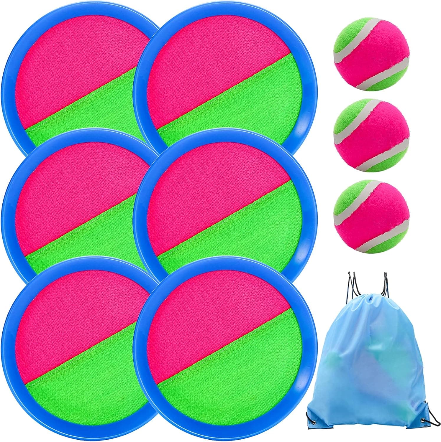 Aoibrloy Toss Catch Ball Set, 3 Set Catch Game for Kids with 6 Paddles and 3 Balls, Catch Game Toys Outdoor Paddle Ball Beach Games Gift for Kids and Family
