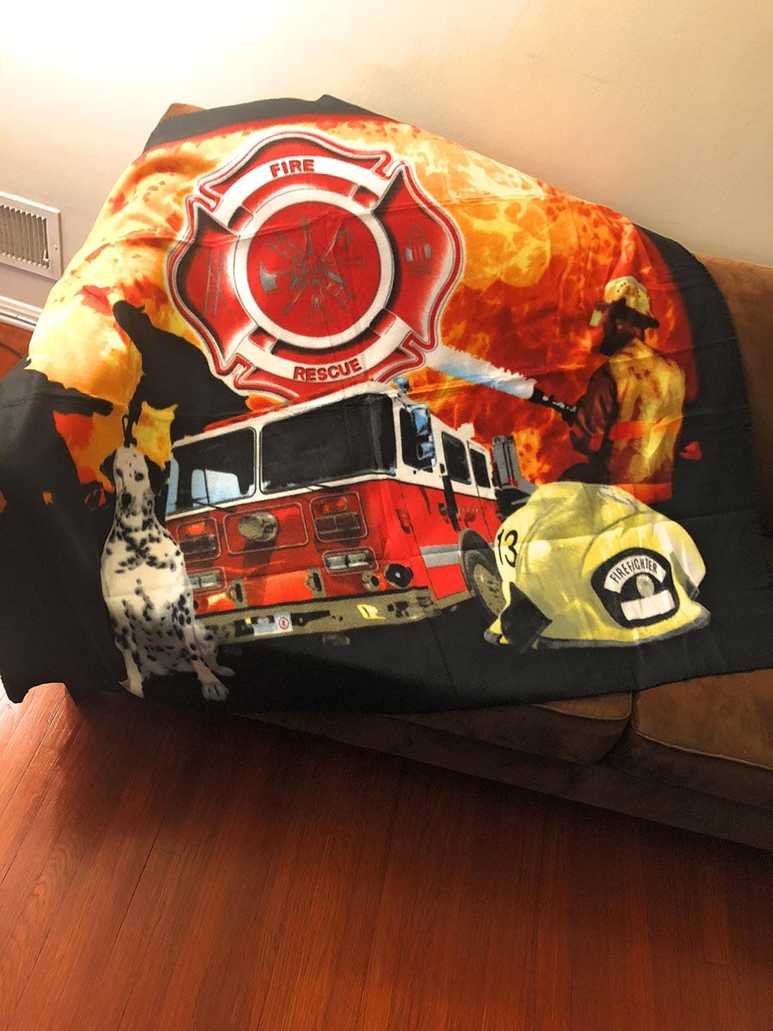 Firefighter Fire Rescue Firemen Dog Fire Truck 50x60 Throw Soft Fleece Blanket