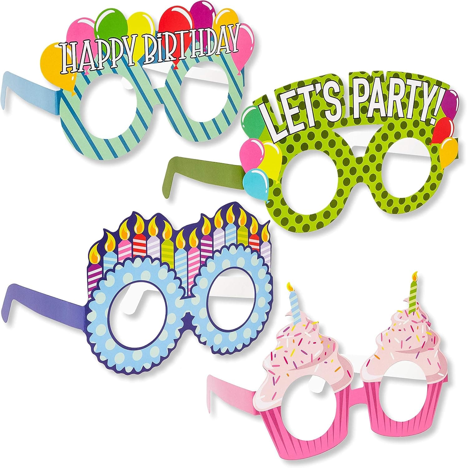 Juvale 24-Pack Happy Birthday Paper Party Eye Glasses, Party Favors, 4 Designs, 6.5 x 4.5 x 4 Inches