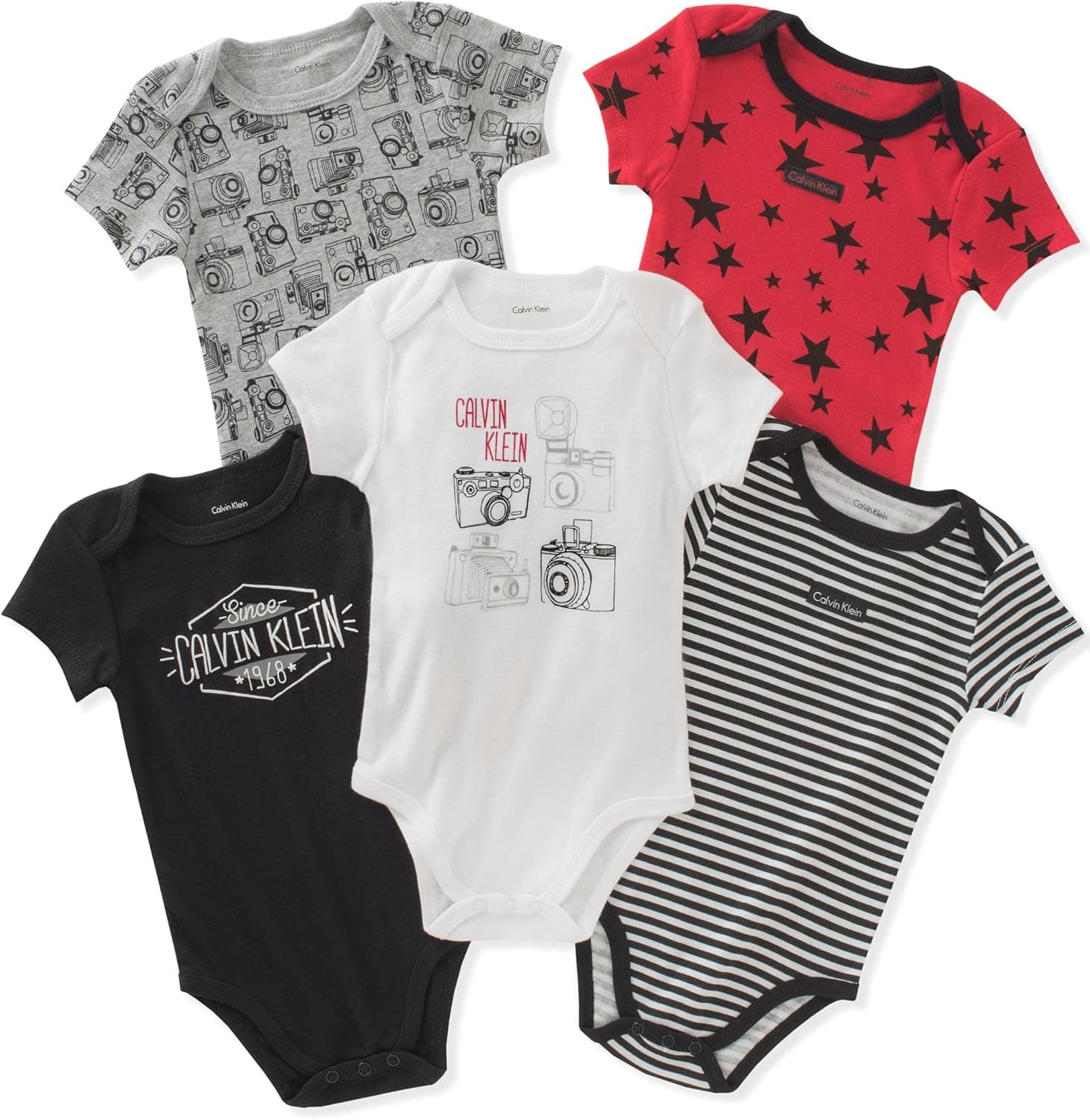 Calvin Klein Baby Boys' Assorted Short Sleeve Bodysuit (Pack of 5)