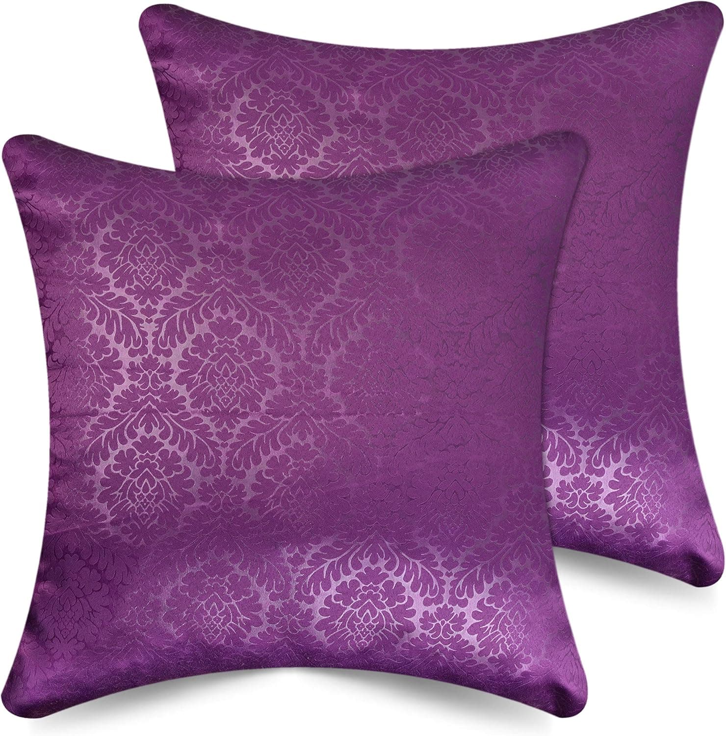 Ample Decor Solid Color Decorative Accent Pillow Covers Case Textured Hidden Zipper Cushion Covers for Couch, Set of 2, Purple,18x18 inch