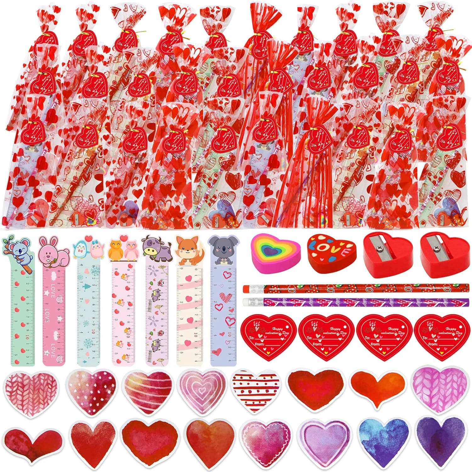 ZMCINER 28 Pack Valentines Day Gifts for Kids, Valentines Day Stationery Kids Gift Set Valentine Classroom Exchange Gift Party Favor Supplies