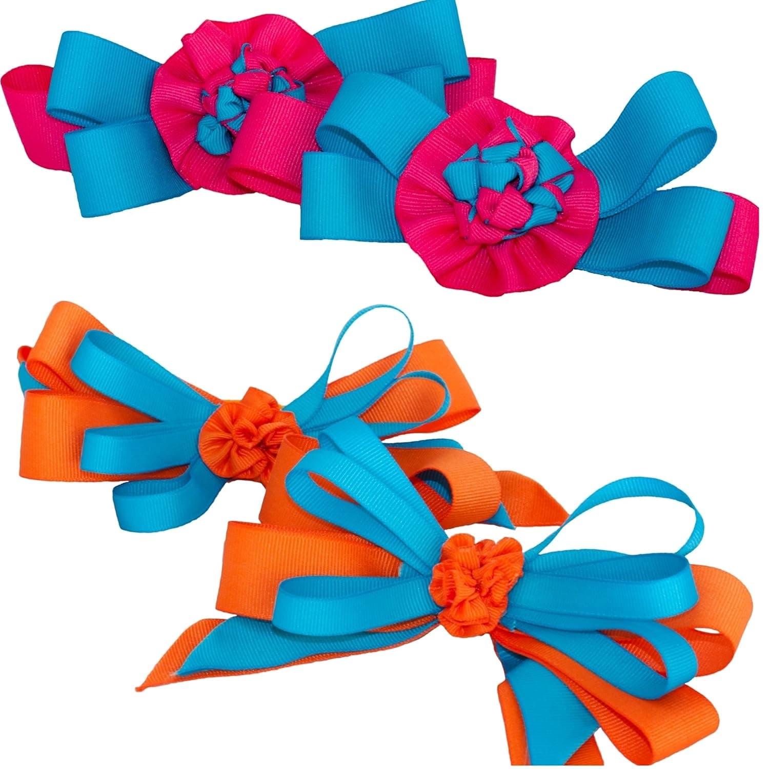 Little Miss Purple Set of 2 Pairs of Bright Colored Ponytail (Pony) Holders for Kid and Baby Girls - Orange / Pink