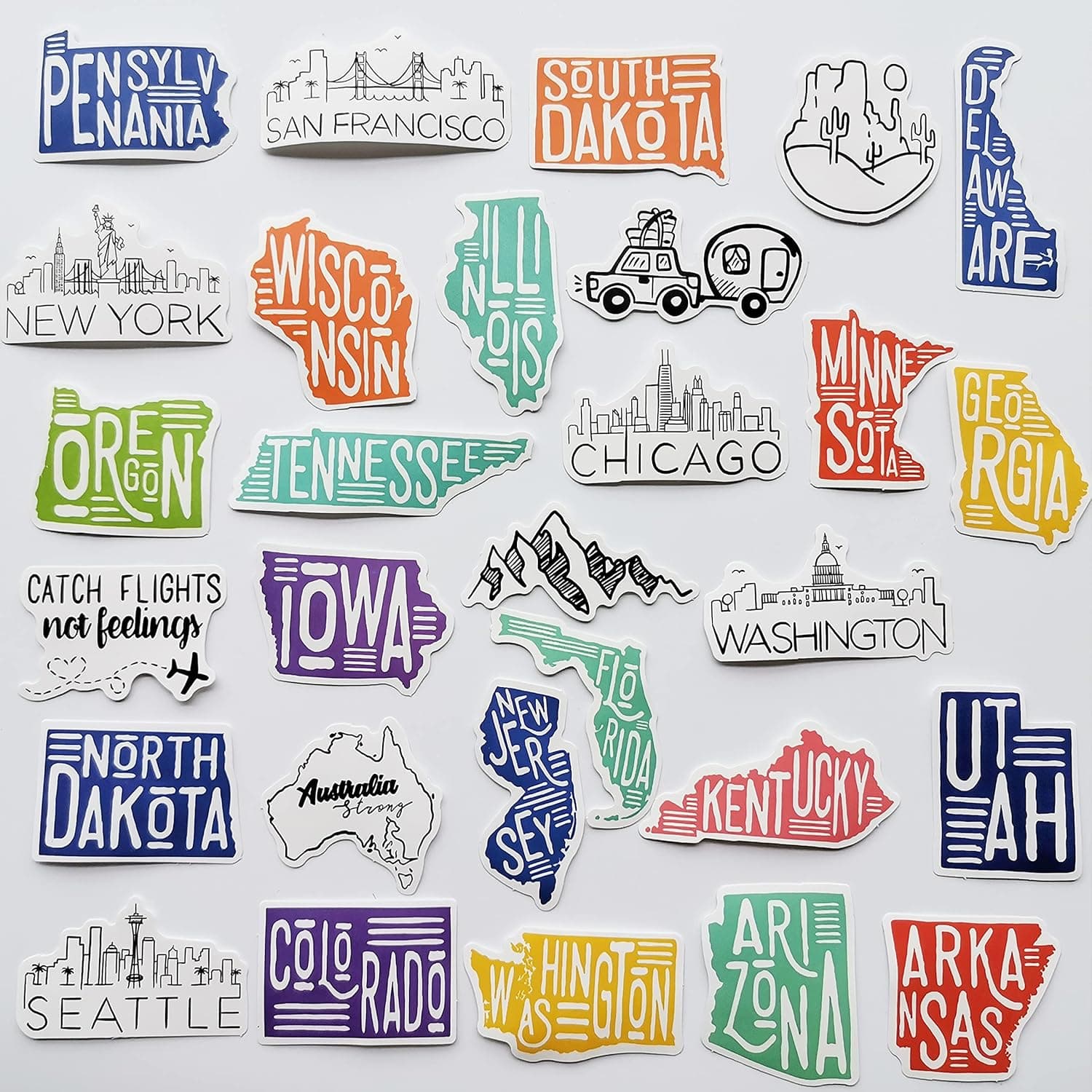 50pcs Cute Travel Sticker Vinyl State Map of The USA Vacation Stickers List of State Name Decals