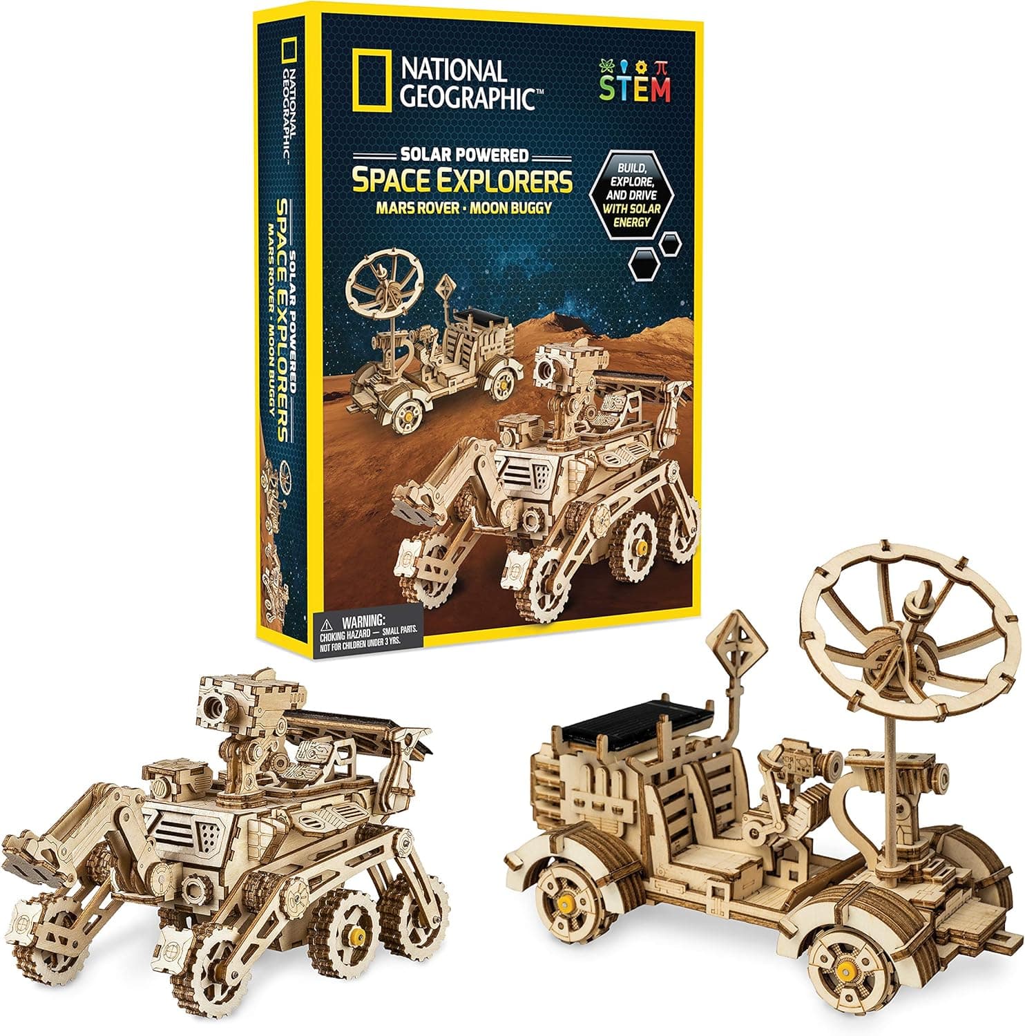 NATIONAL GEOGRAPHIC Solar Model Kit – Build 2 Solar Powered Wooden 3D Puzzle Models of Real NASA Space Explorers, Craft Kits are a Great Gift for Girls and Boys, an AMAZON EXCLUSIVE Science Kit
