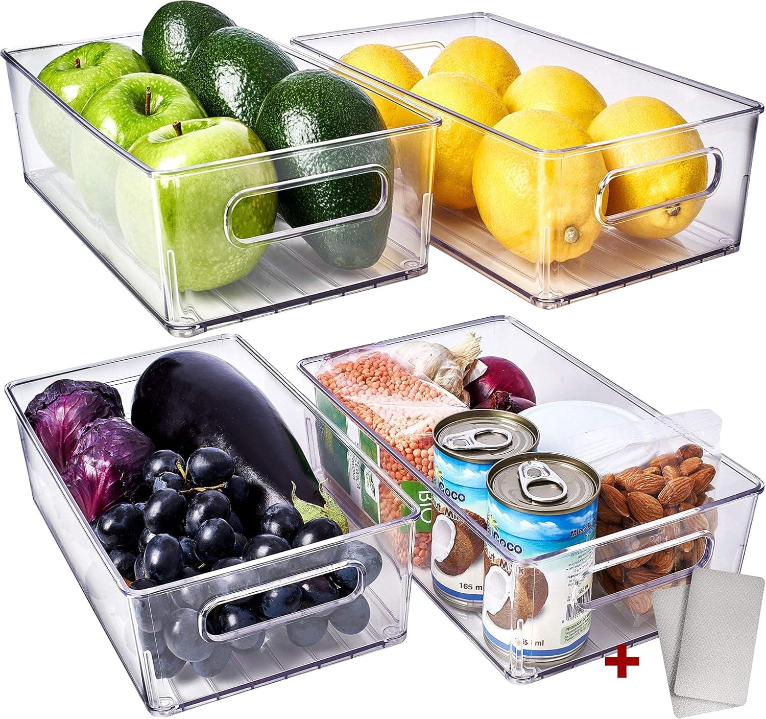 Fridge Organizer (4 Pack) - Food Storage Containers For Storing Fruit, Meat and Vegetable - Clear Storage Containers for Fridge & Kitchen Organization