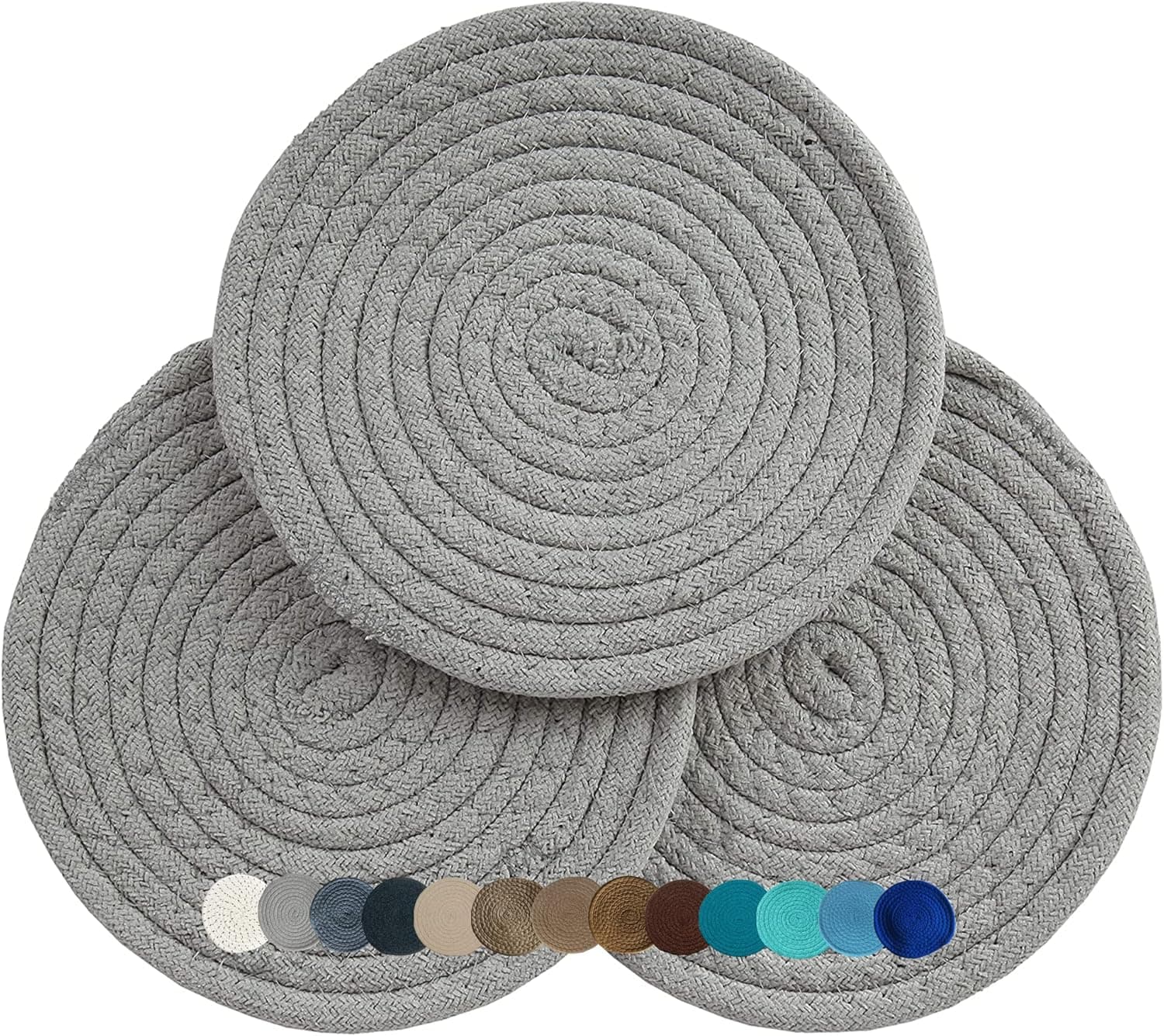 Trivets for Hot Pots and Pans - Kitchen Discovery 8" Chenille Trivets - Set of 3 Large Woven Pot Pads for Serving Hot or Cold Dishes and Protecting Your Table, Countertop or Island, Gray