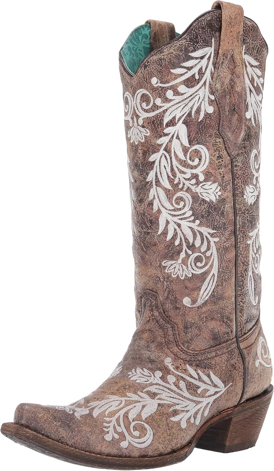 Corral Boots Womens Glow In The Dark Tooled-Inlay Snip Toe Dress Boots Knee High Mid Heel 2-3" - Brown