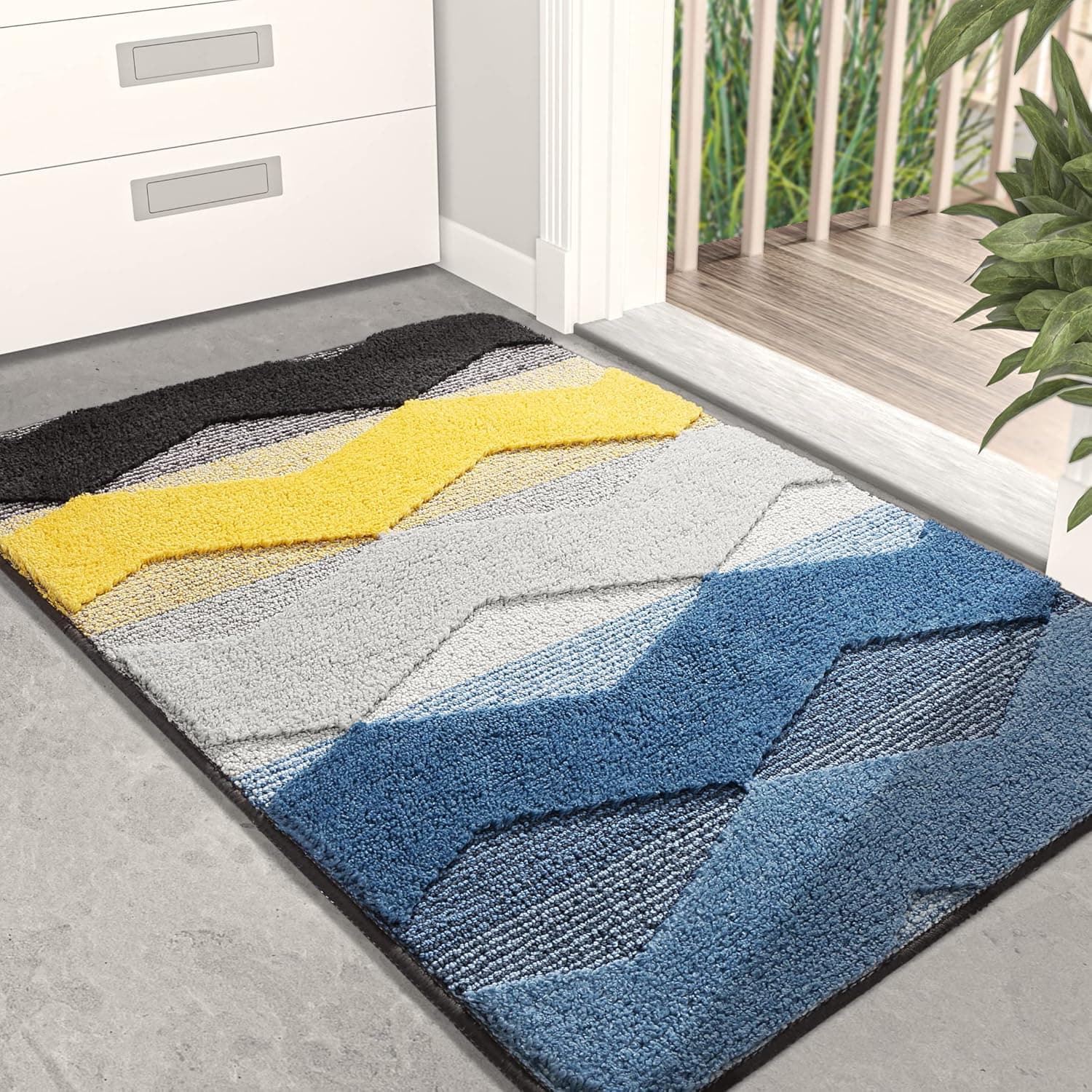 DEXI Indoor Doormat Front Door Rug, 32"x48" Absorbent Machine Washable Inside Door Mat, Non Slip Low-Profile Entrance Rug for Entry, Back Door, Blue Wave