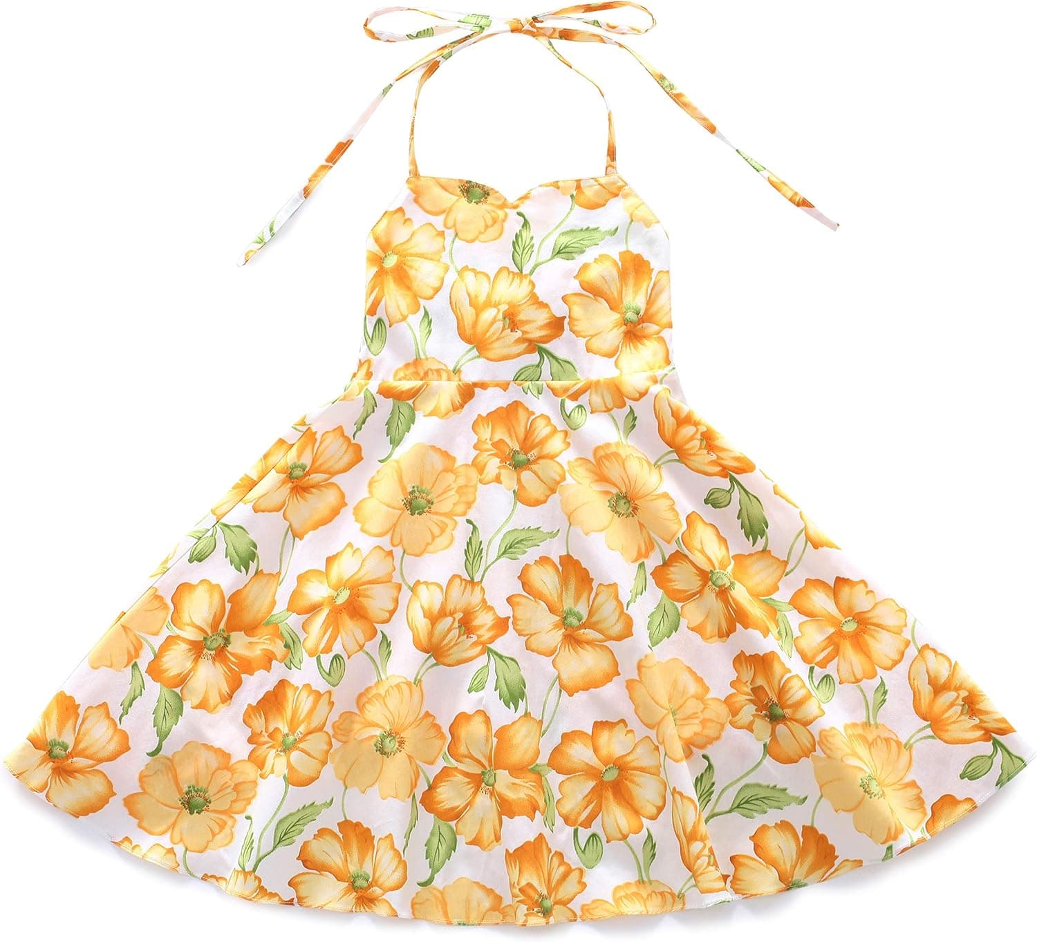 Flofallzique Floral Girls Tea Party Dress Summer Vintage Backless Kids Halter Beach Sundress