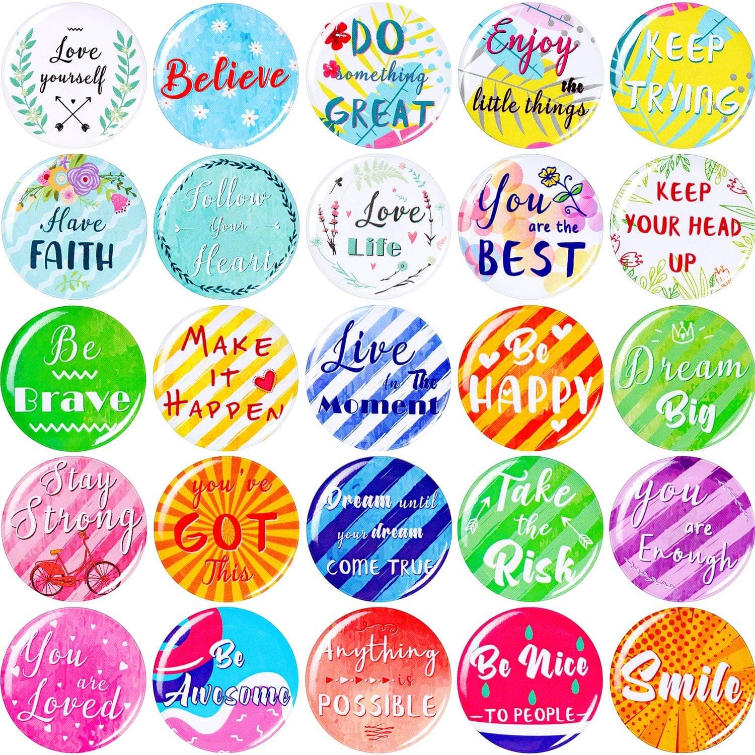 25 Pieces Inspirational Refrigerator Magnets Motivational Quote Magnets Multicolored Round Fridge Magnets for Fridge Classroom Whiteboard Locker Supplies