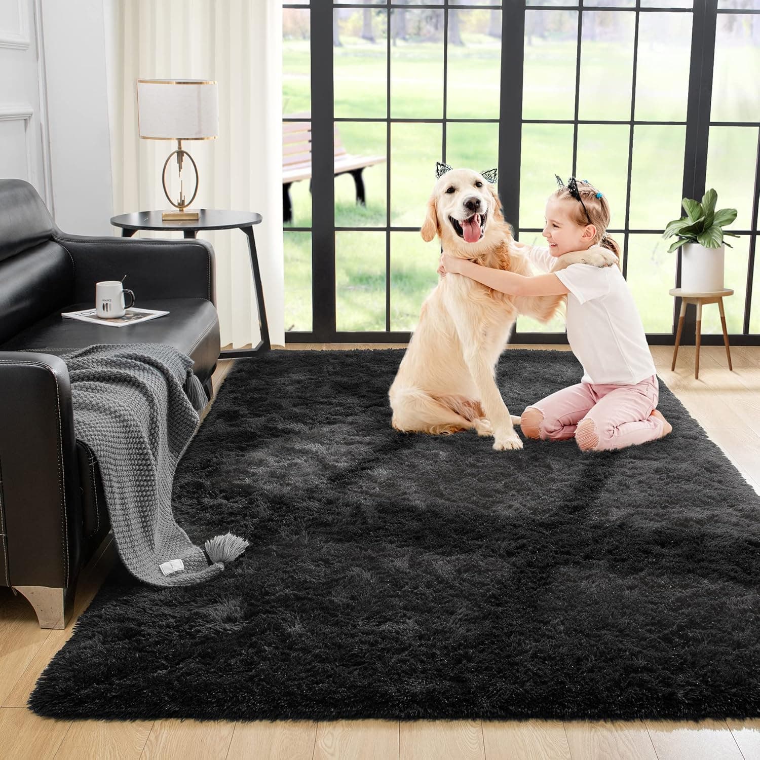 Noahas Fluffy Bedroom Rug Plush Fuzzy Rugs for Kids Room Living Room, Soft Shaggy Nursery Rug Furry Floor Carpet Modern Indoor Bedroom Decor Cute Boys Girls Room Rug, 2x3 Feet, Black