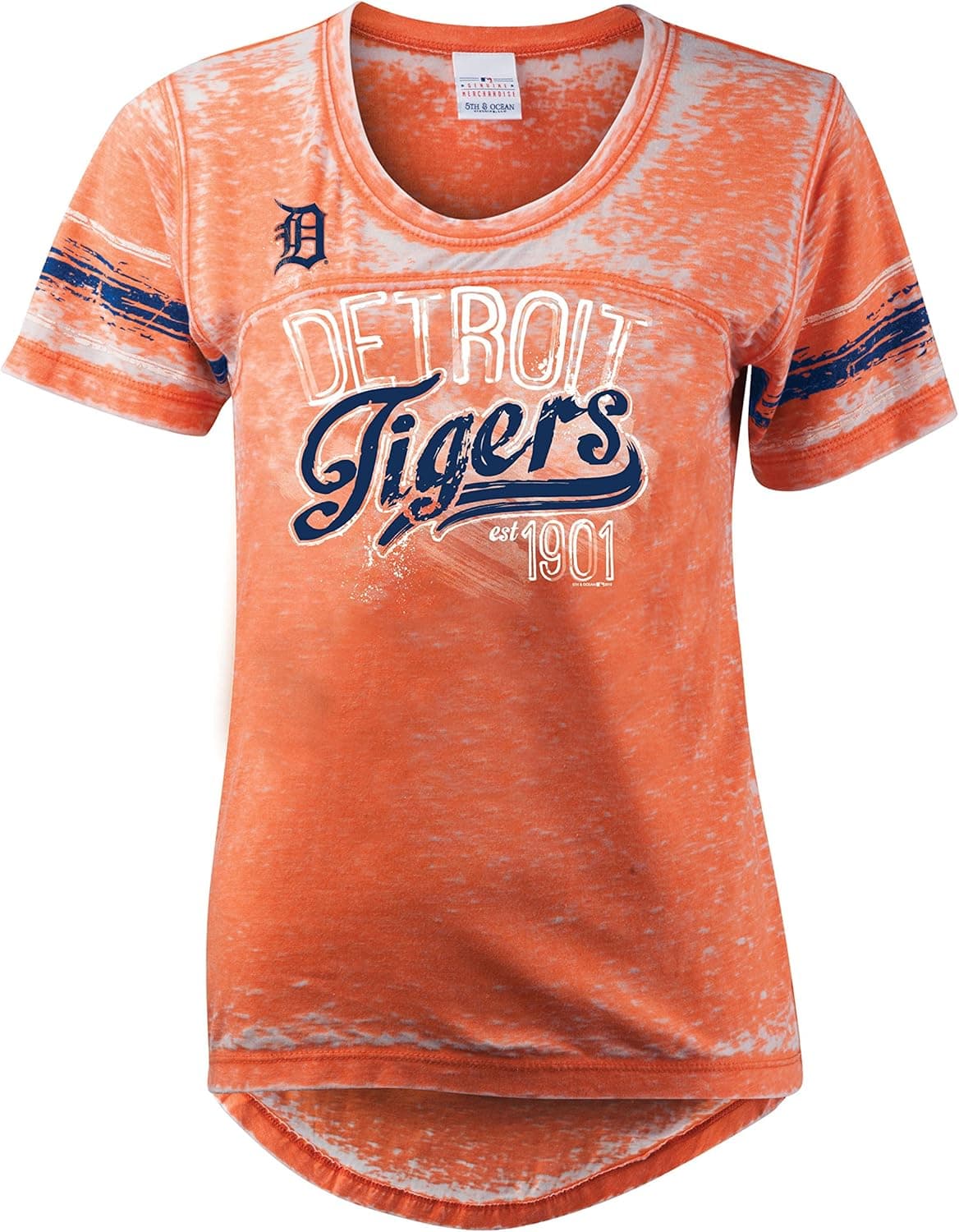 5th & Ocean MLB Detroit Tigers Burnout Wash Wide Crew Neck Jersey