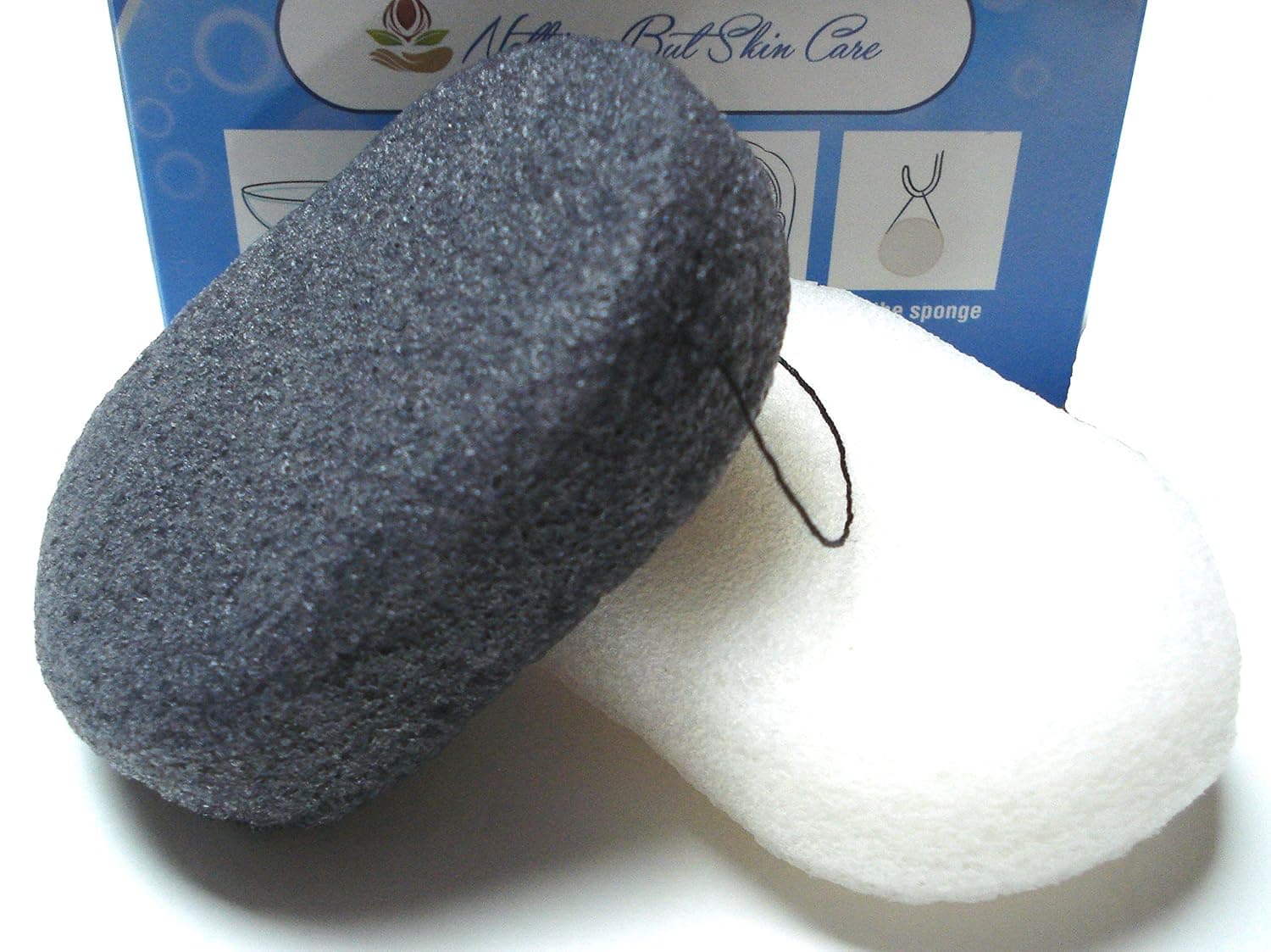 Best For Sensitive Skin 2 Set Unique Shape Activated Charcoal Sponge And Pure White Konjac Root Sponge Oval Facial Sponges All Natural Eco Friendly Hypoallergenic