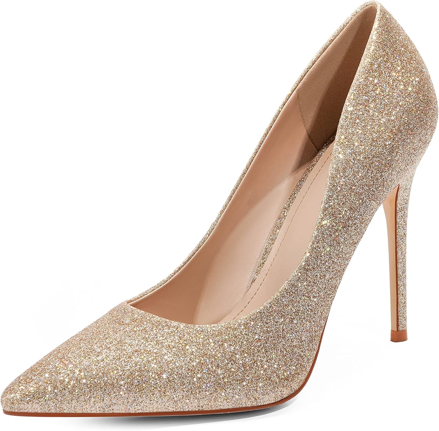 Modatope Women's Pumps 4.3 inch Heel Stiletto Pointed Closed Toe Black/Gold Pumps Size 6-10