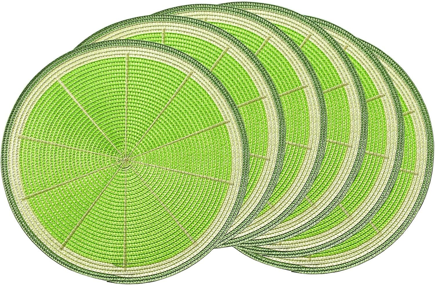 AHHFSMEI Round Braided Placemats Set of 6 Table Mats for Dining Tables Non Slip Plastic Place Mats 15 Inch (Lime Green)
