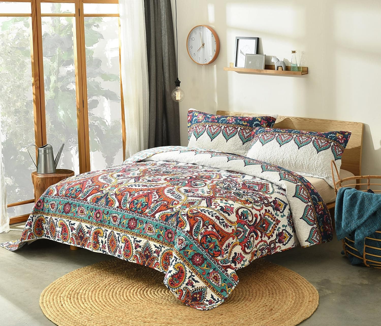 DaDa Bedding Bohemian Paisley Bedspread - Earthy Meadow Quilted Coverlet Set - Multi-Colorful Floral Print - Twin - 2-Pieces