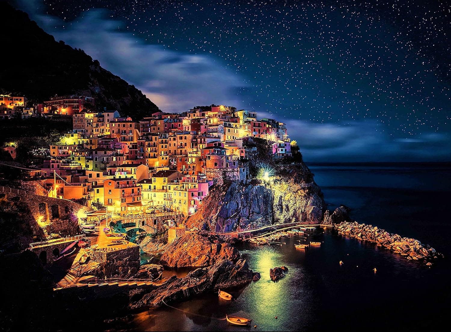 Adult Jigsaw Puzzle Manarola Town Night La Spezia Cinque Terre Italy 500-Pieces