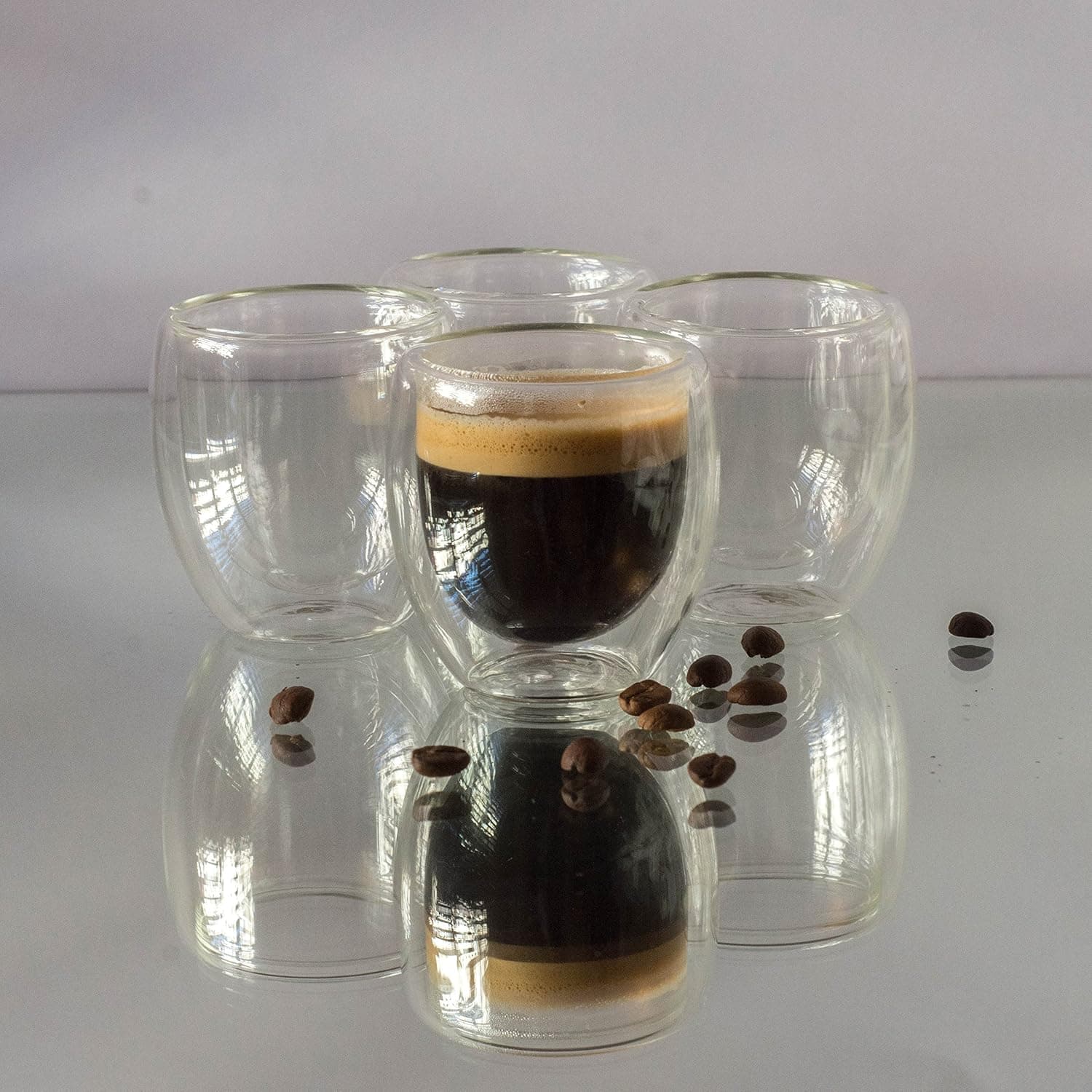 Set of 4 Espresso Macchiato Double Wall 4oz / 100ml Glass Cups