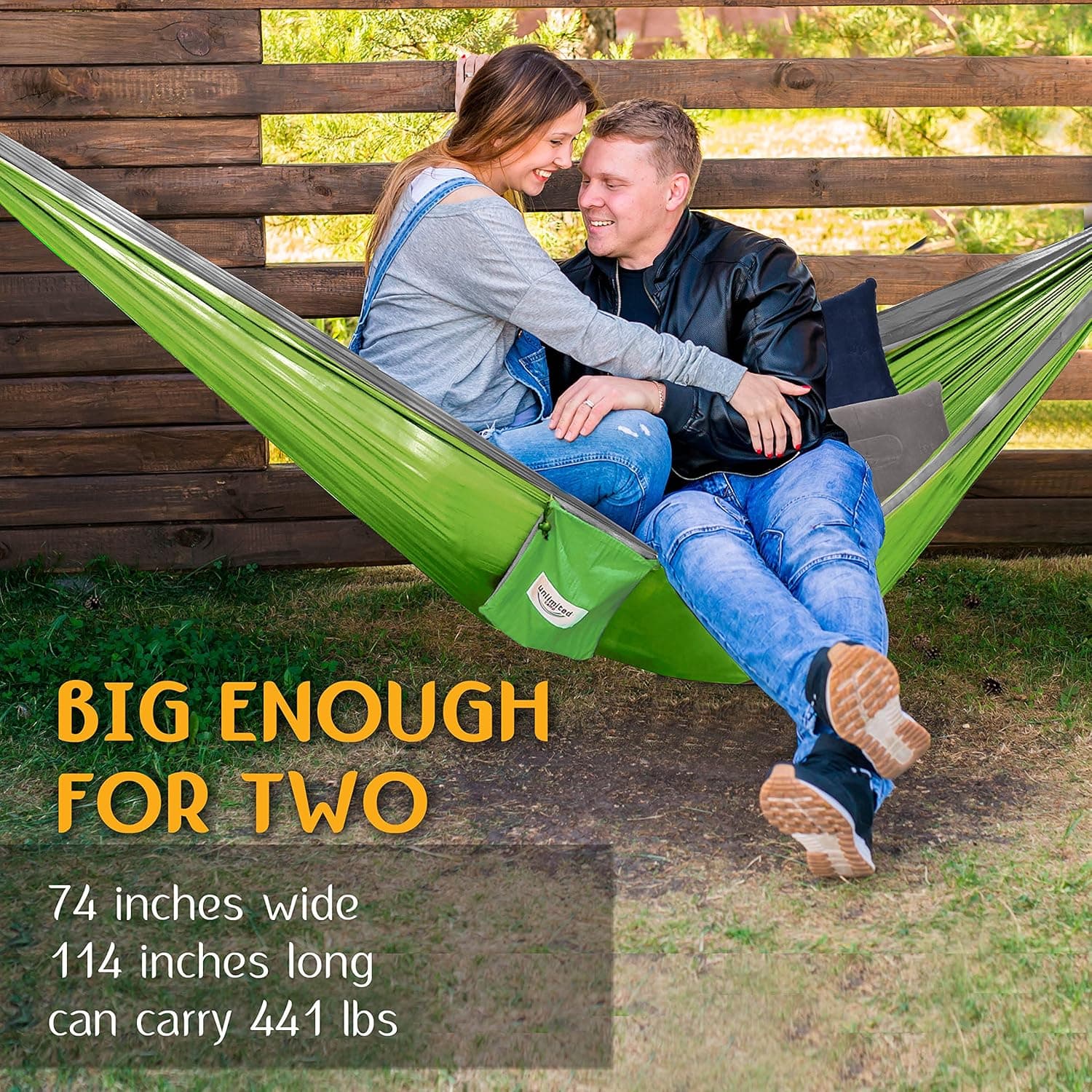 2 Person Hammock by Unlimited Camp: 3 Seam Nylon Portable Lightweight Bedding for Camping, Hiking, Beach, or Yard plus Free Pillows, Ropes, and Straps