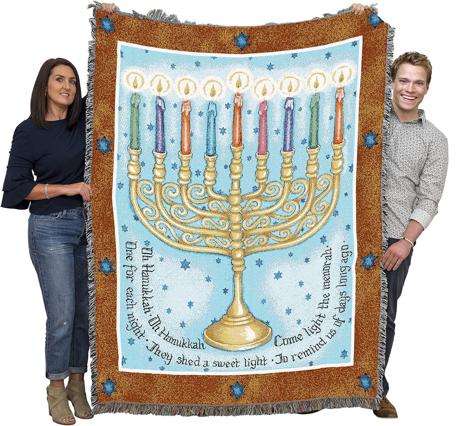 Pure Country Weavers Eight Days Hanukkah Blanket by Judy Hand - Gift Hanukkah Tapestry Throw Woven from Cotton - Made in The USA (72x54)