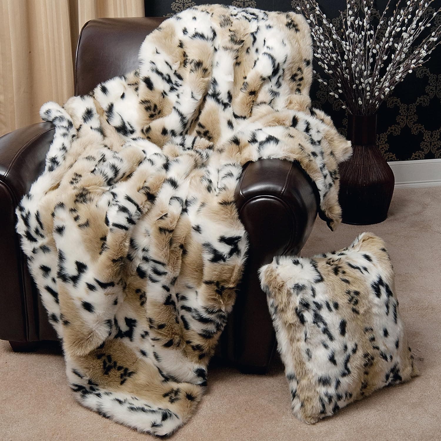 Best Home Fashion Lynx Faux Fur Throw Blanket - 58