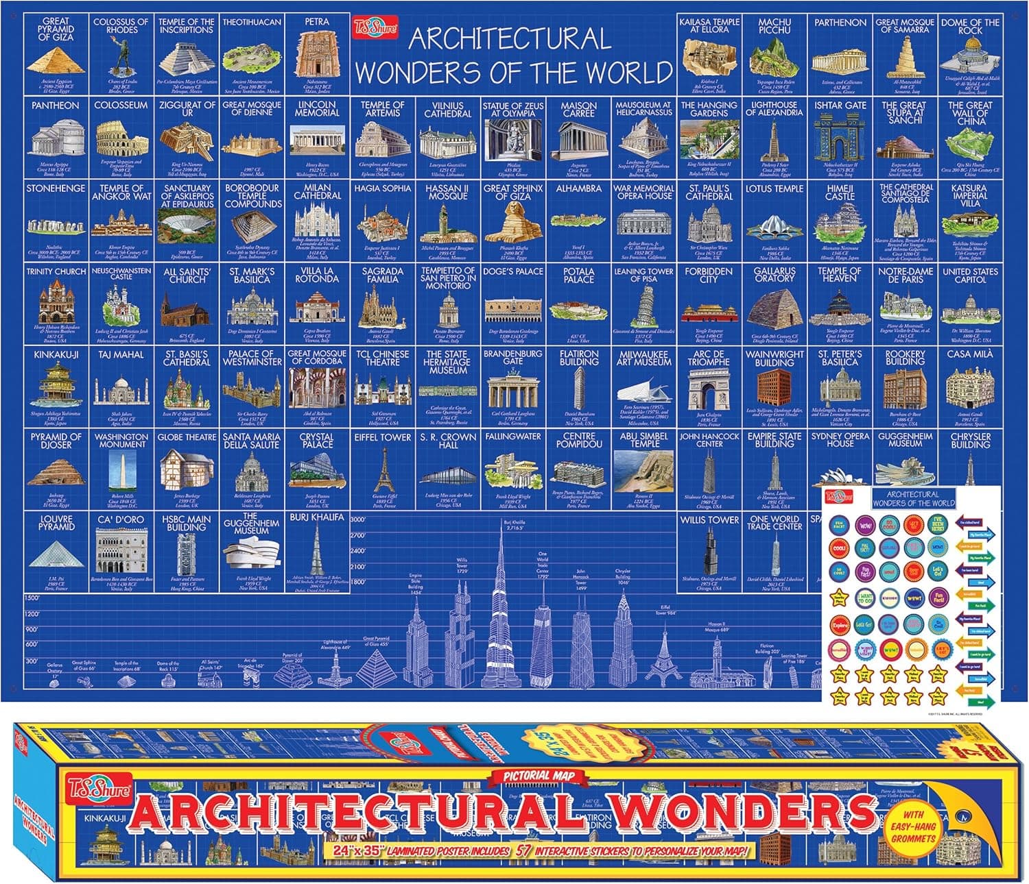 T.S. Shure Architectural Wonders Pictorial Poster Architeture Poster
