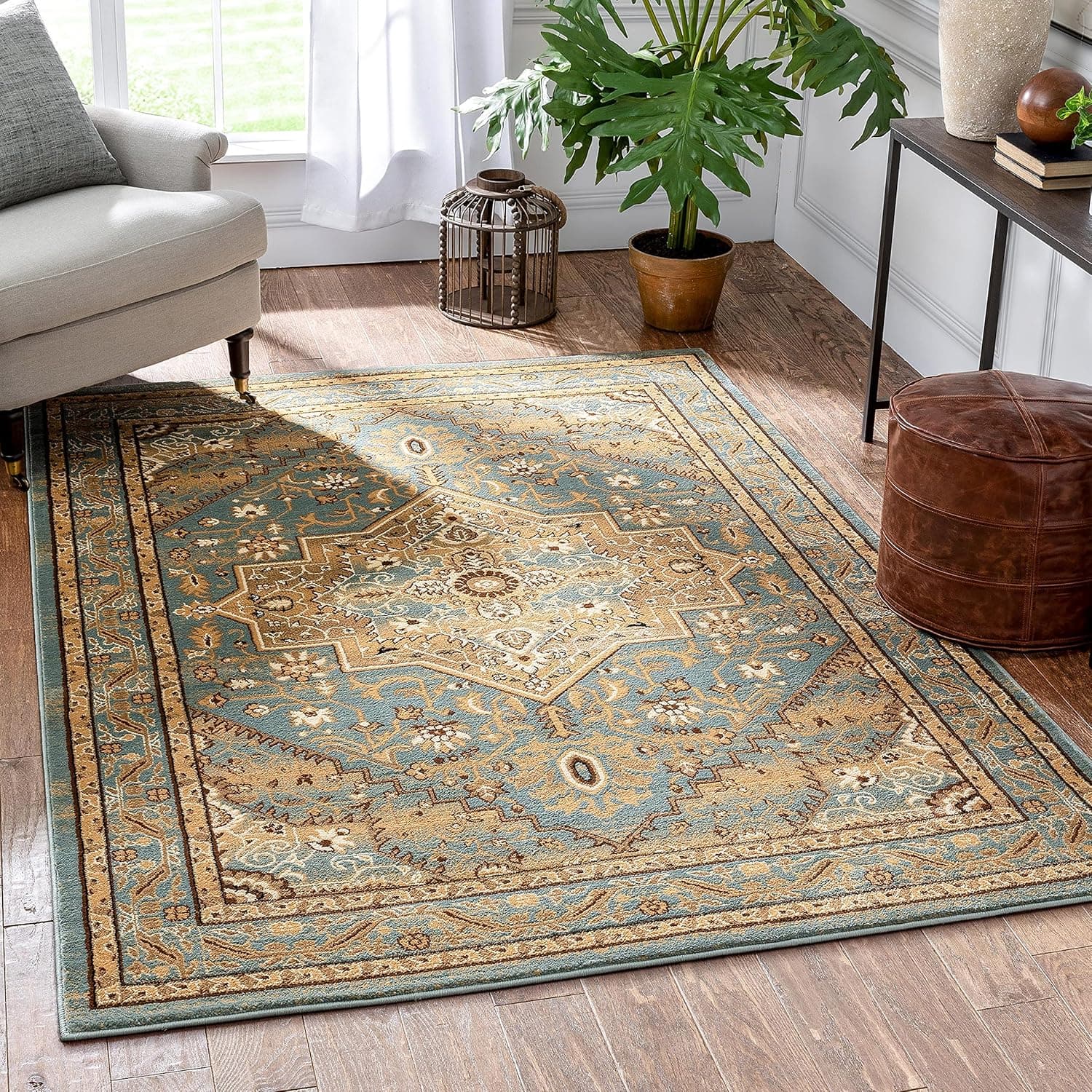 Well Woven Tribal Elegance Blue Modern Persian Medallion (5'3" x 7'3") Area Rug Vintage Faded Oriental Erased Carpet