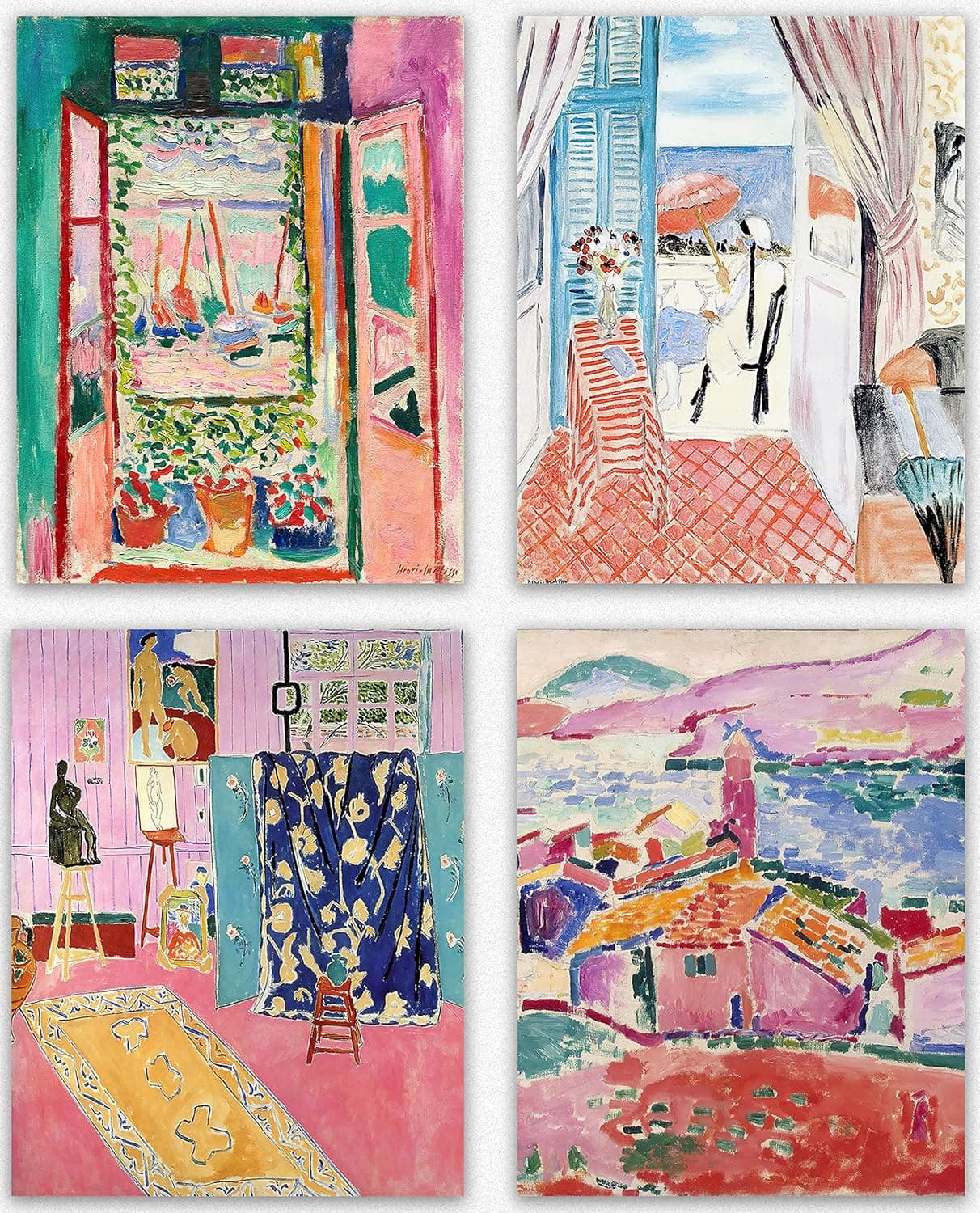 Matisse Wall Art Prints - Set of 4 Henri Aesthetic Posters for Aesthetic Room Decor, Art Exhibition Matisse Prints Pink Posters Framable Art Cute Impressionist Group of Prints (8x10)