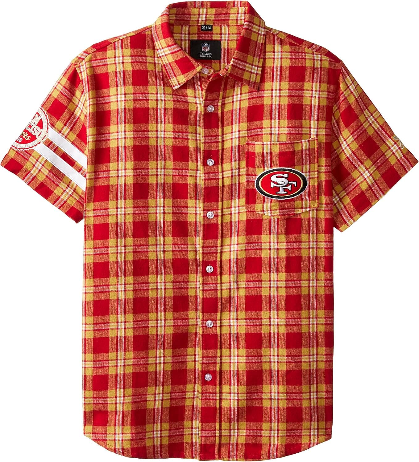 FOCO NFL Mens Wordmark Basic Flannel Shirt - Short Sleeve