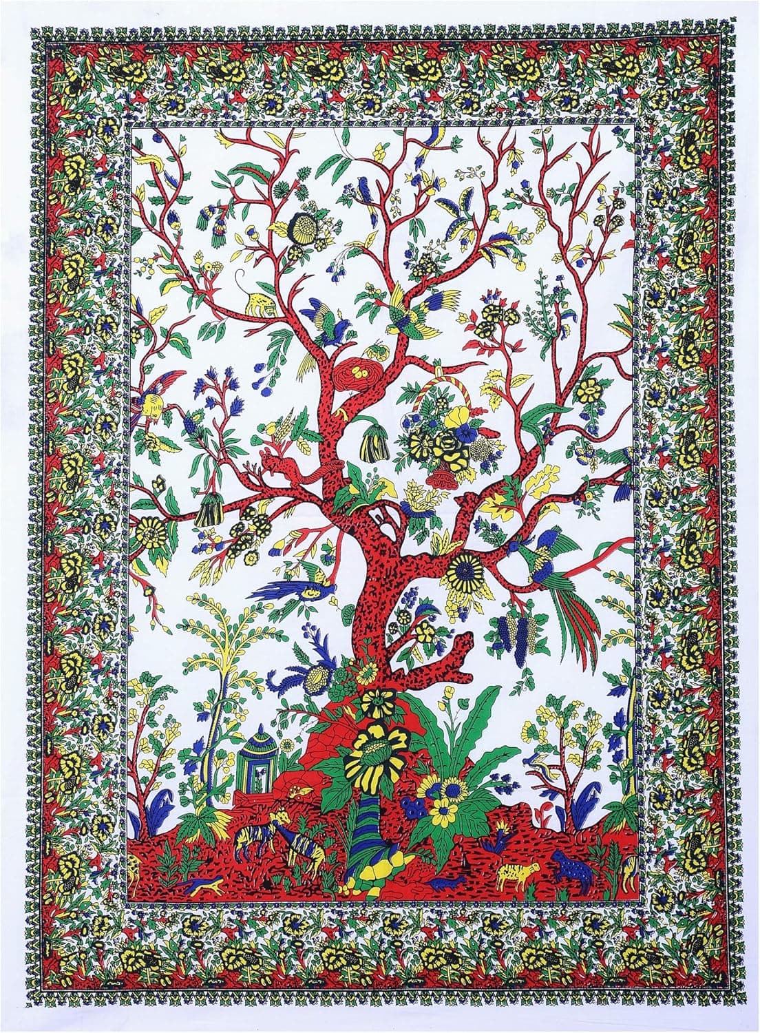 THE ART BOX Tapestry White Tree of Life Wall Hanging Psychedelic Tapestries Indian Cotton Poster Small Picnic Sheet Wall Decor Blanket Wall Art Hippie Bedroom Décor (Small, 30x40 Inch)