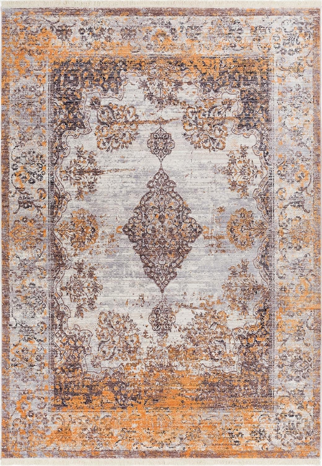 Eleanor Gold & Beige Modern Vintage Floral Traditional Area Rug 4 x 6 (3'11" x 5'7") Antique Weathered Oriental Medallion Multicolor Pattern