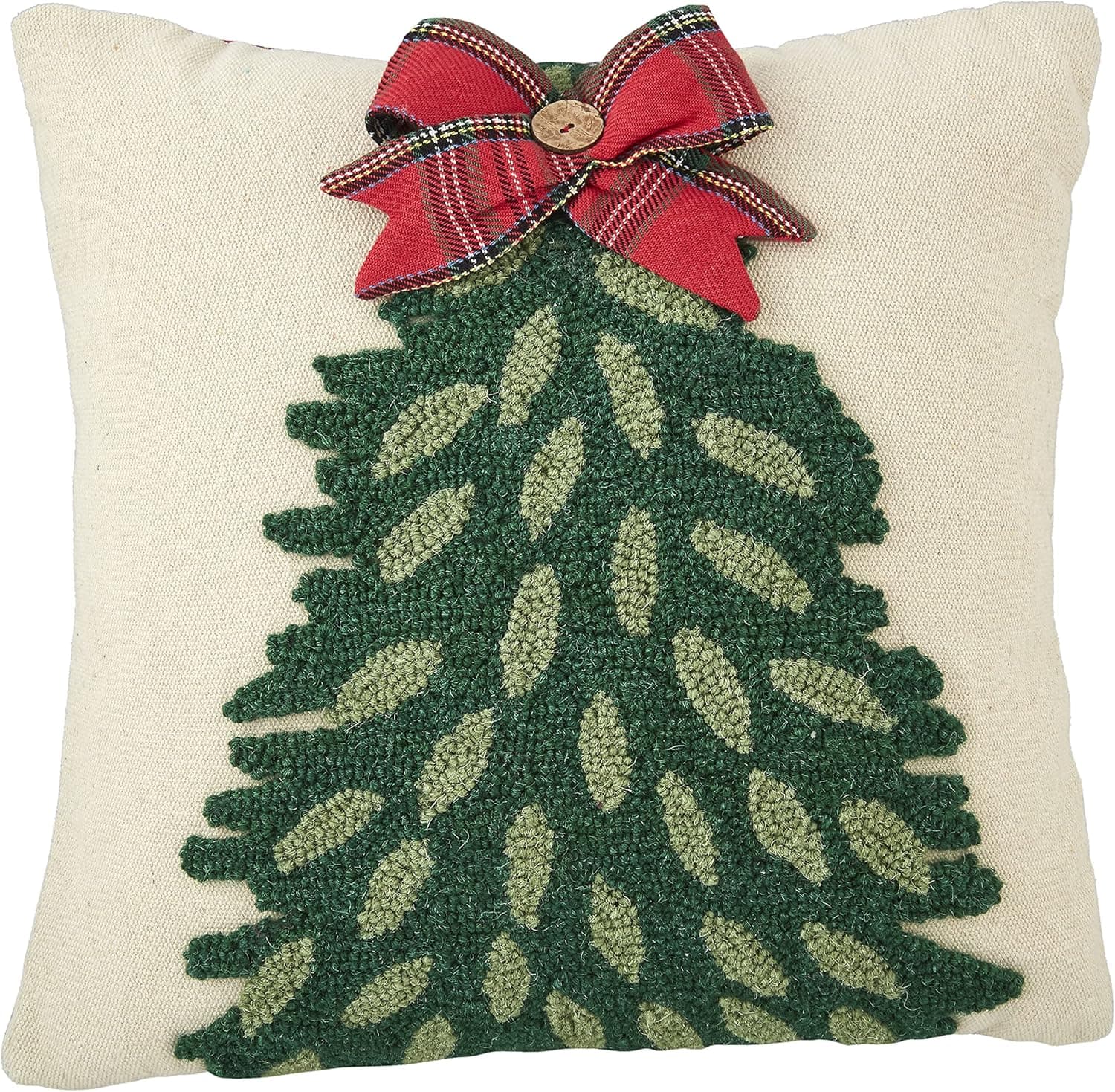 Mud Pie Tartan Hooked Pillow, Tree