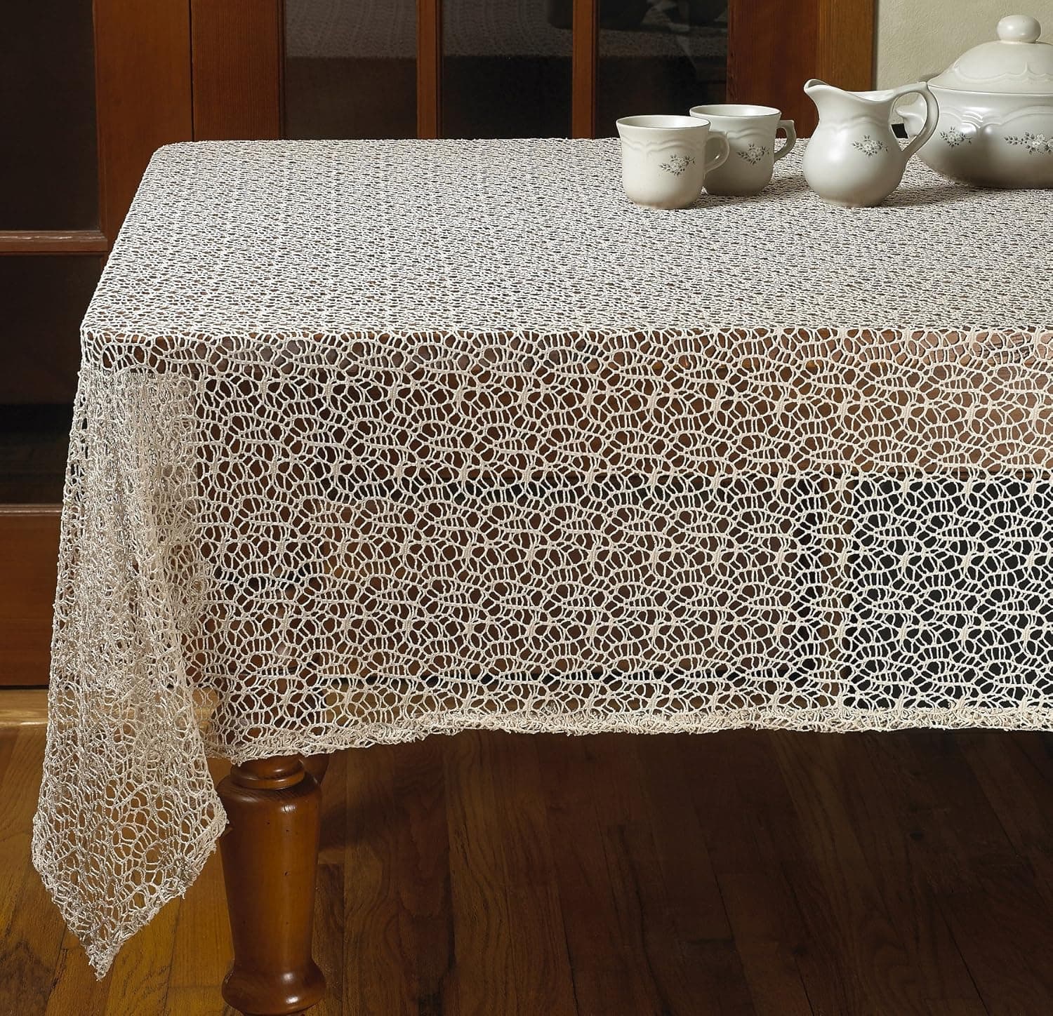 Violet Linen Luxurious Crochet Classic Vintage Tablecloths - 60" x 104" - in Beige