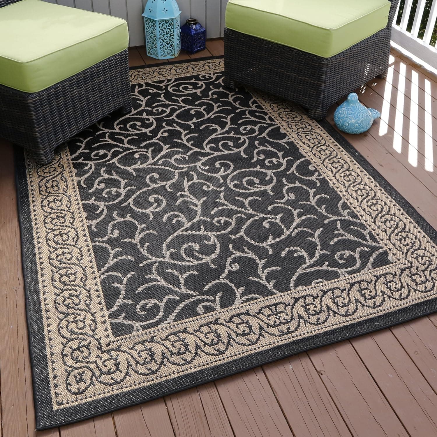 Lavish Home Ornate Vine Indoor/Outdoor Area Rug, 5' x 7'7", Black