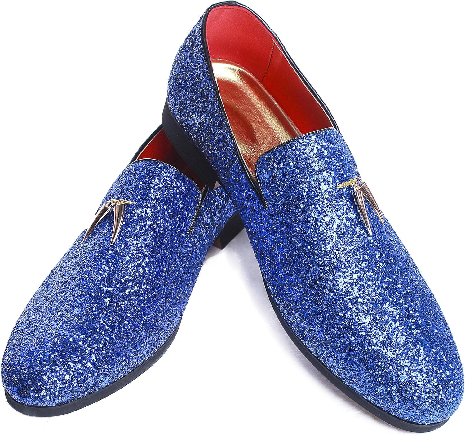 Men's Modern Glitter Tuxedo Slip-on Loafers Luxury Metallic Sequins Textured Wedding Prom Dress Shoes (8, Blue)