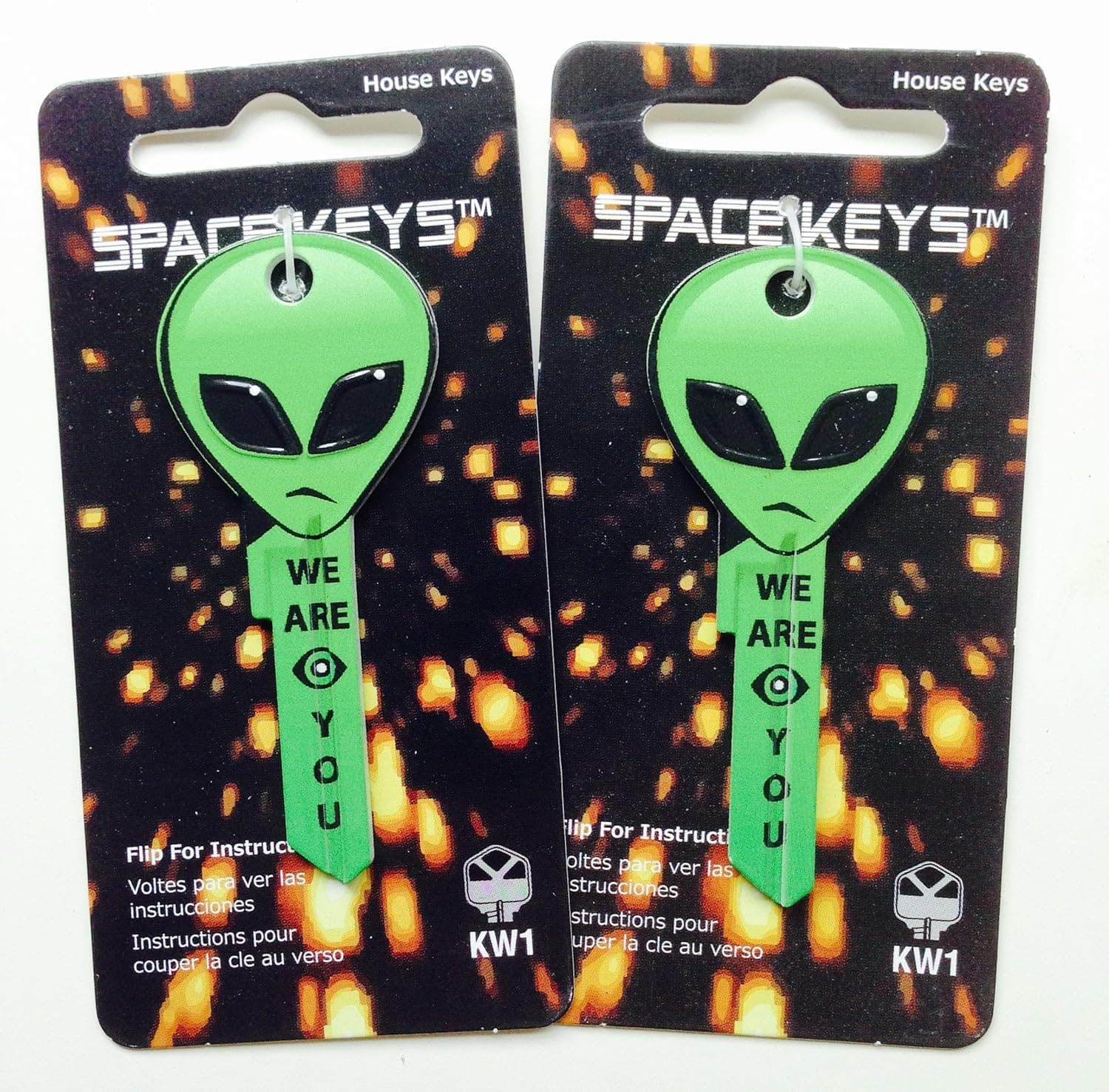2 Bright Green Alien Head Shaped Space Key - SC1