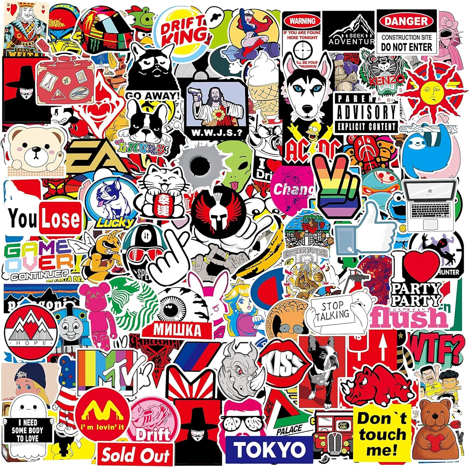 Cool Random Stickers Packs 206pcs Skateboard Car Laptop Water Bottle Adults Teens Vinyl Cute Aesthetic Stickers Decals