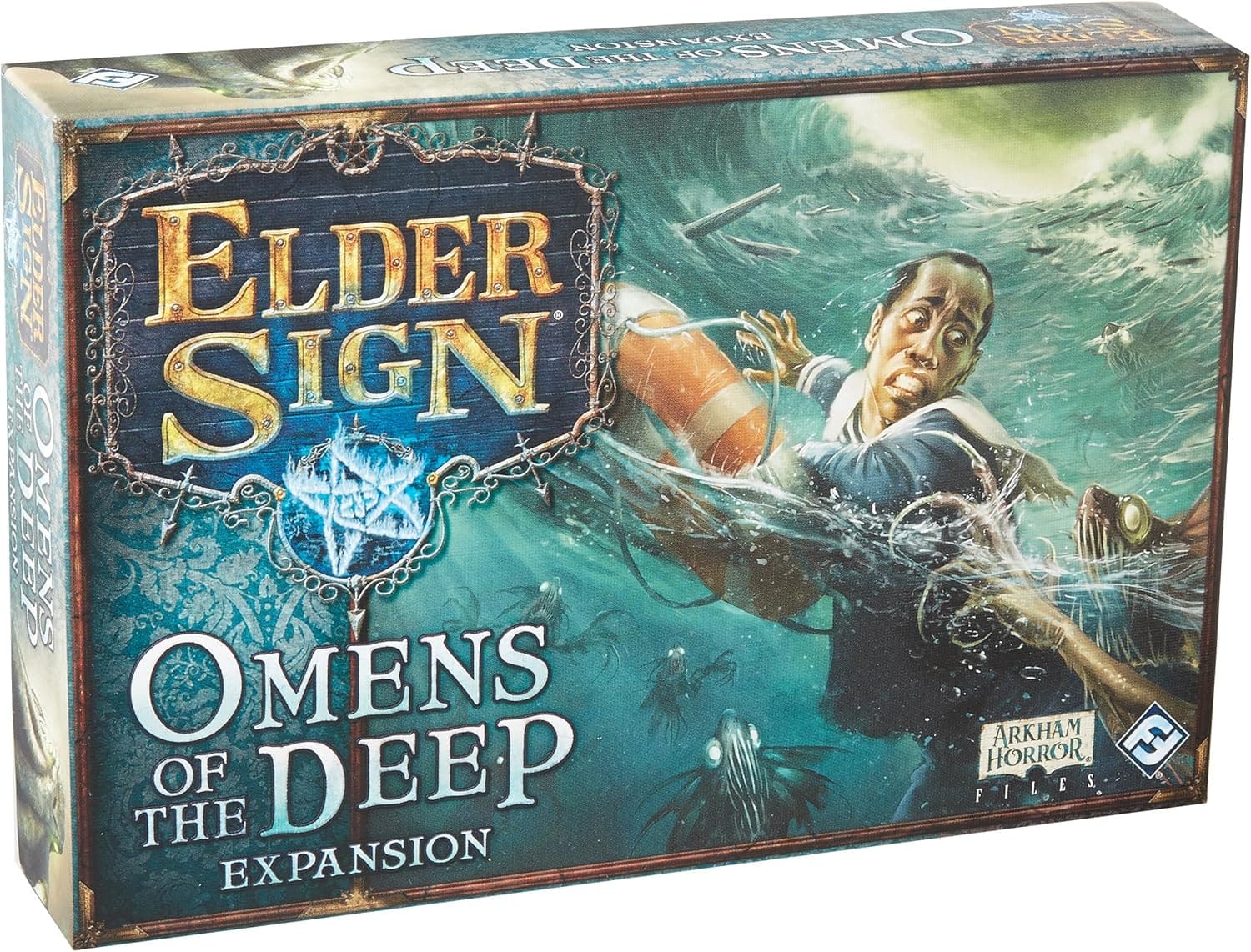 Elder Sign Omens of the Deep Board Game EXPANSION | Horror Strategy Game | Cooperative Dice Game for Adults and Teens | Ages 14+ | 1-8 Players | Avg. Playtime 1-2 Hours | Made by Fantasy Flight Games